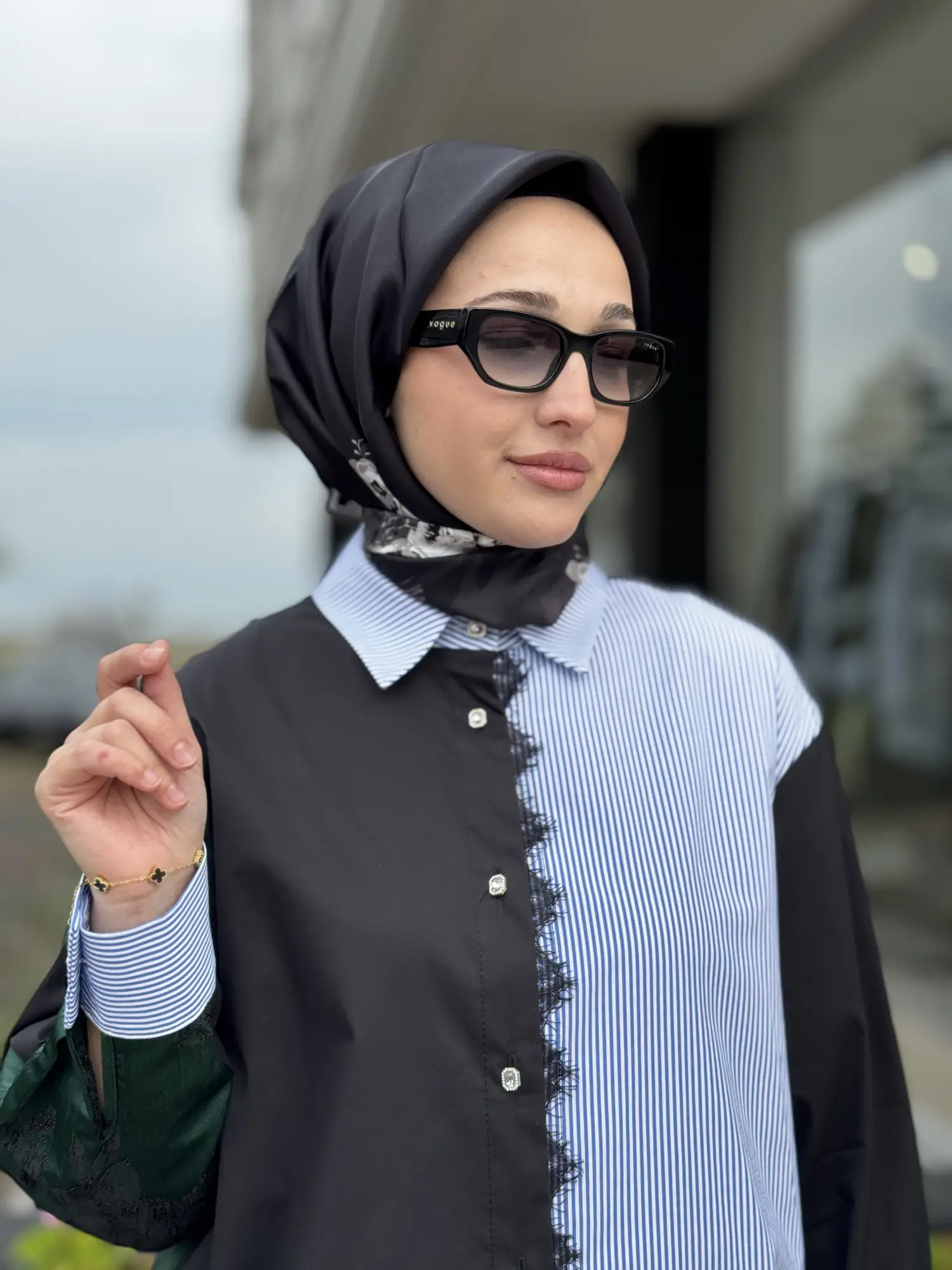 Ghisa Çizgili Kumaş Kombinli Gömlek G4311