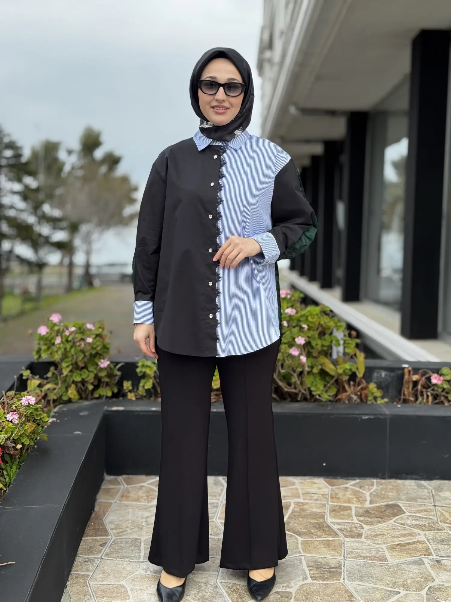 Ghisa Çizgili Kumaş Kombinli Gömlek G4311