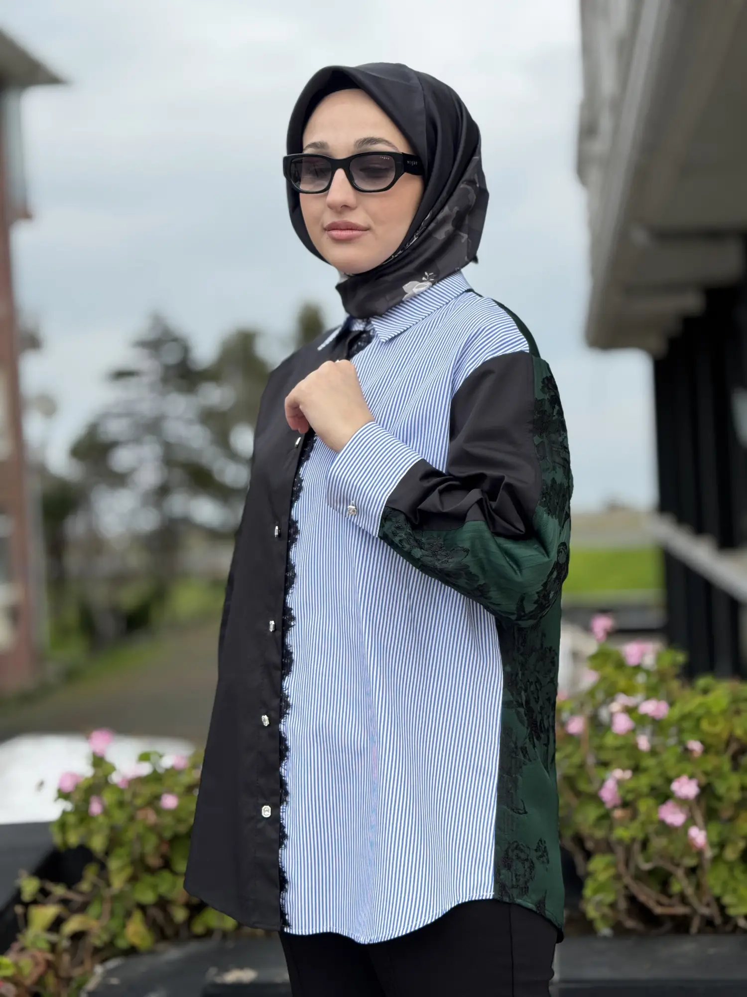 Ghisa Çizgili Kumaş Kombinli Gömlek G4311