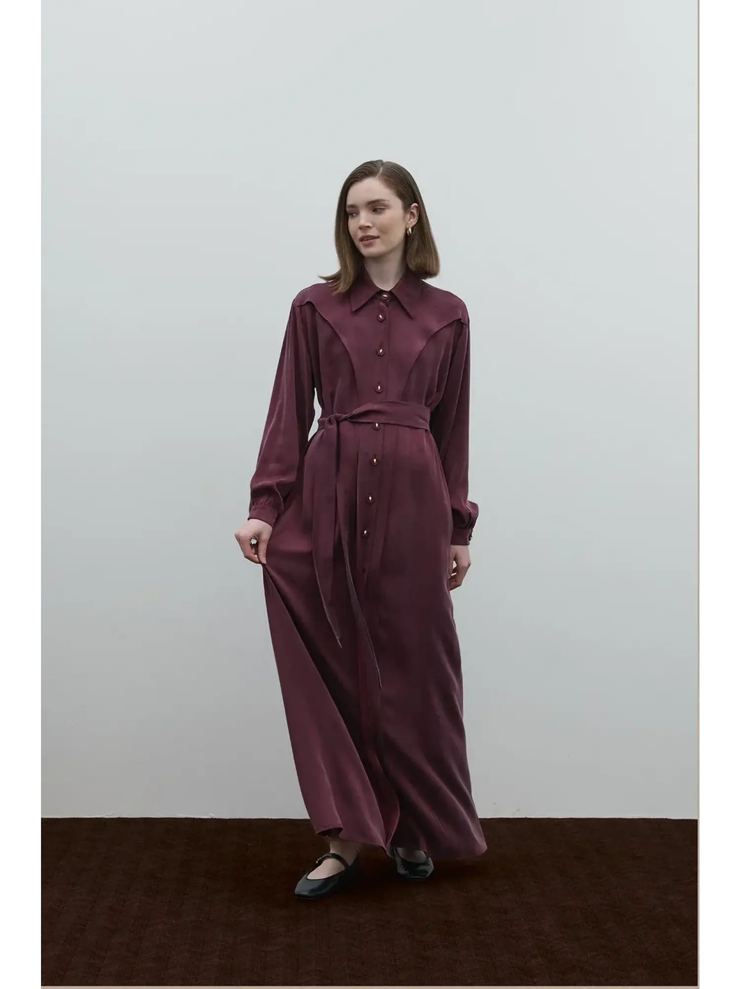 Clande Önü Düğmeli Cepli Cupra İpek Elbise / Ferace