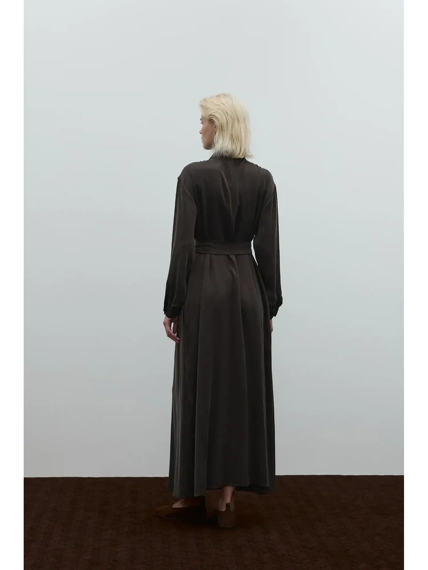 Clande Önü Düğmeli Cepli Cupra İpek Elbise / Ferace