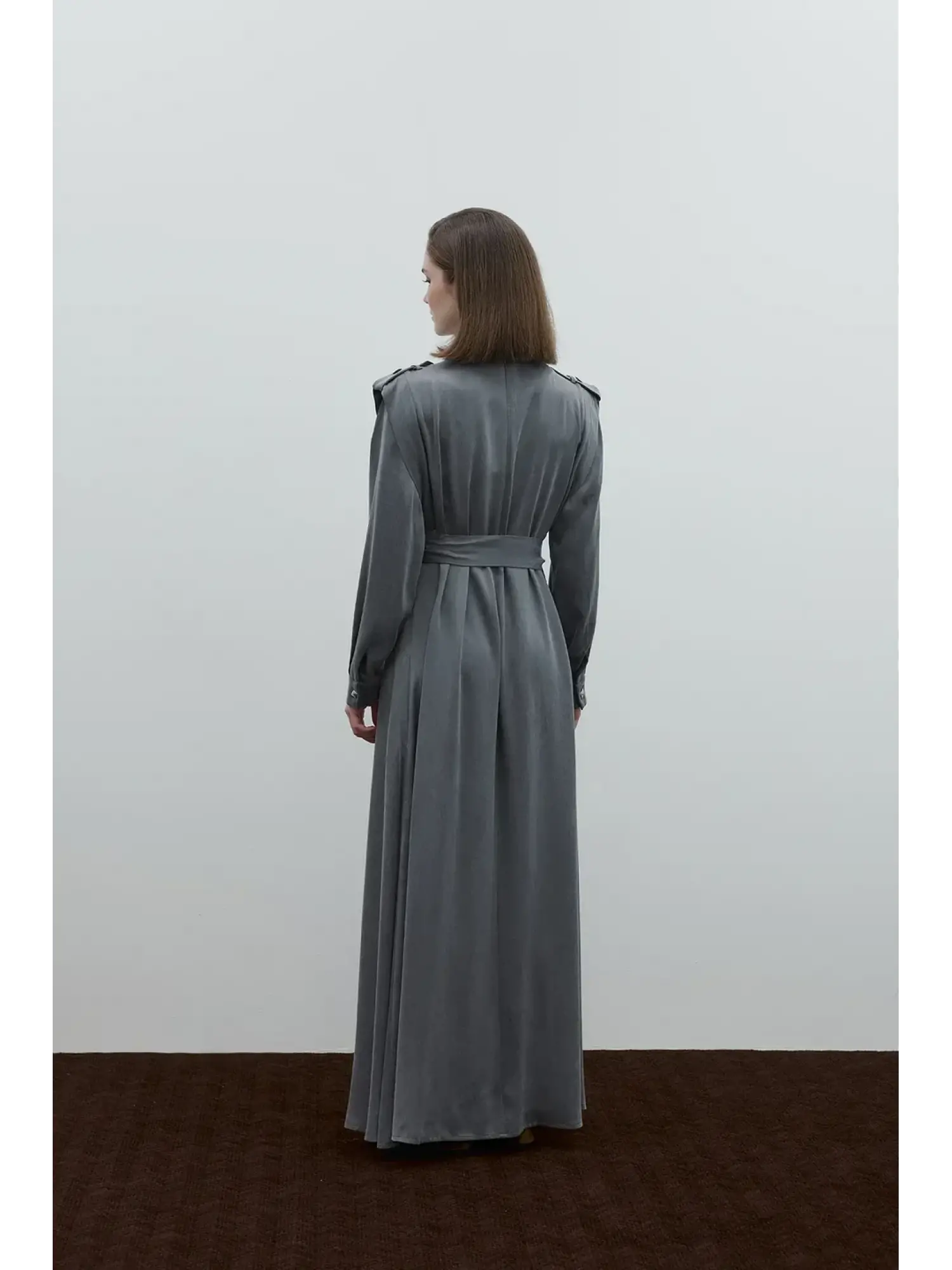 Clande Omuz Manşet Detaylı Cupra İpek Elbise