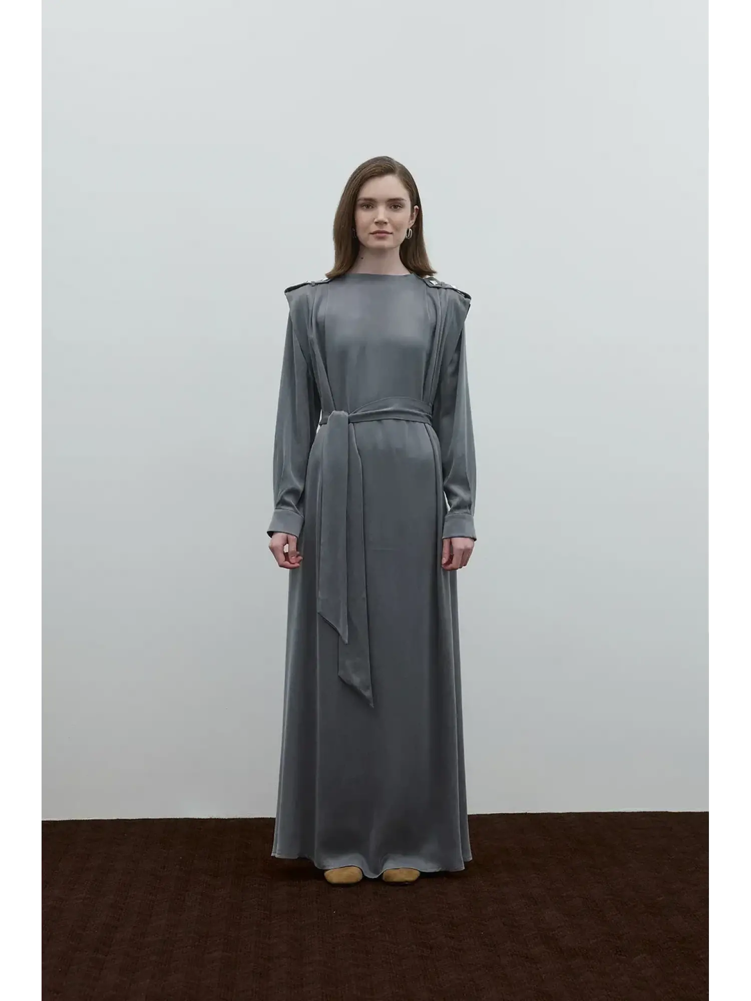 Clande Omuz Manşet Detaylı Cupra İpek Elbise