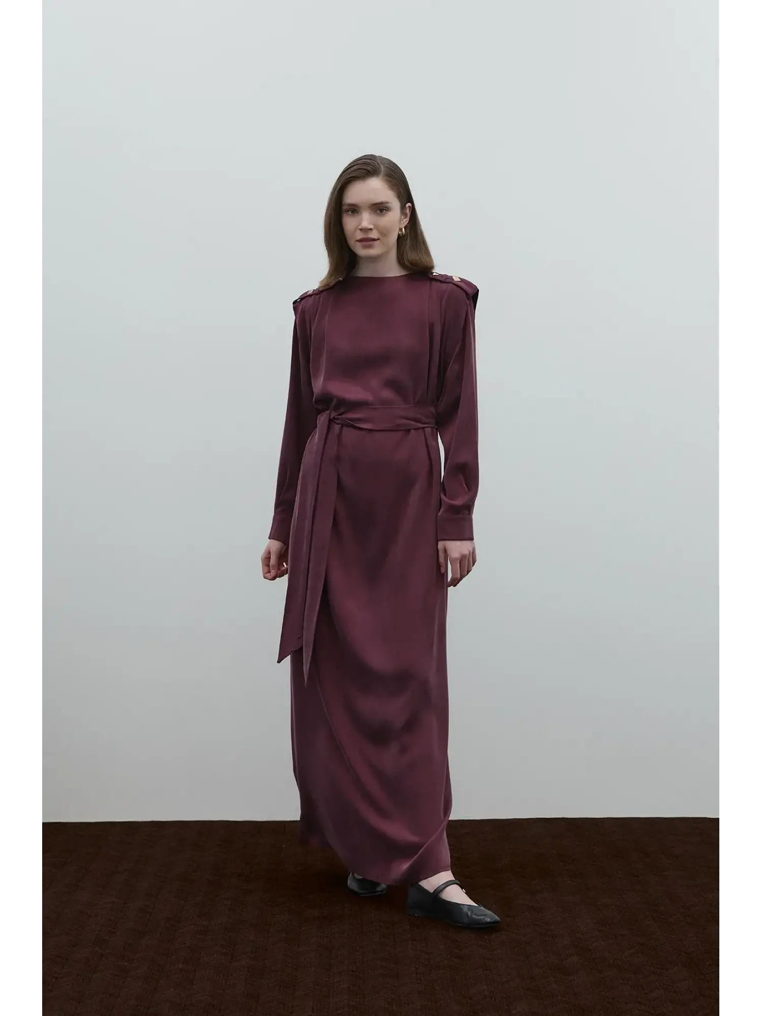 Clande Omuz Manşet Detaylı Cupra İpek Elbise