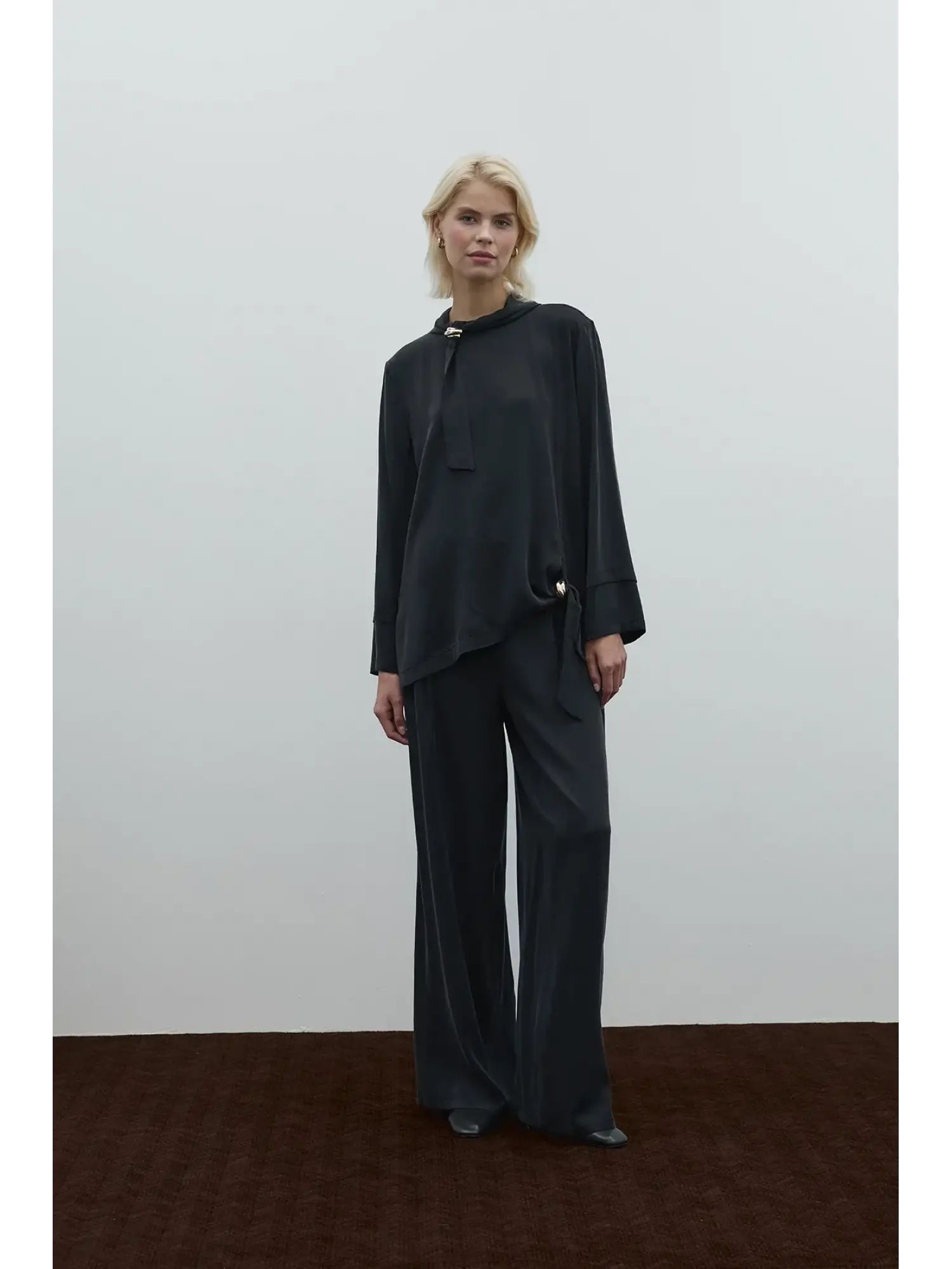 Clande Cupra İpek Bluz Etek Takım