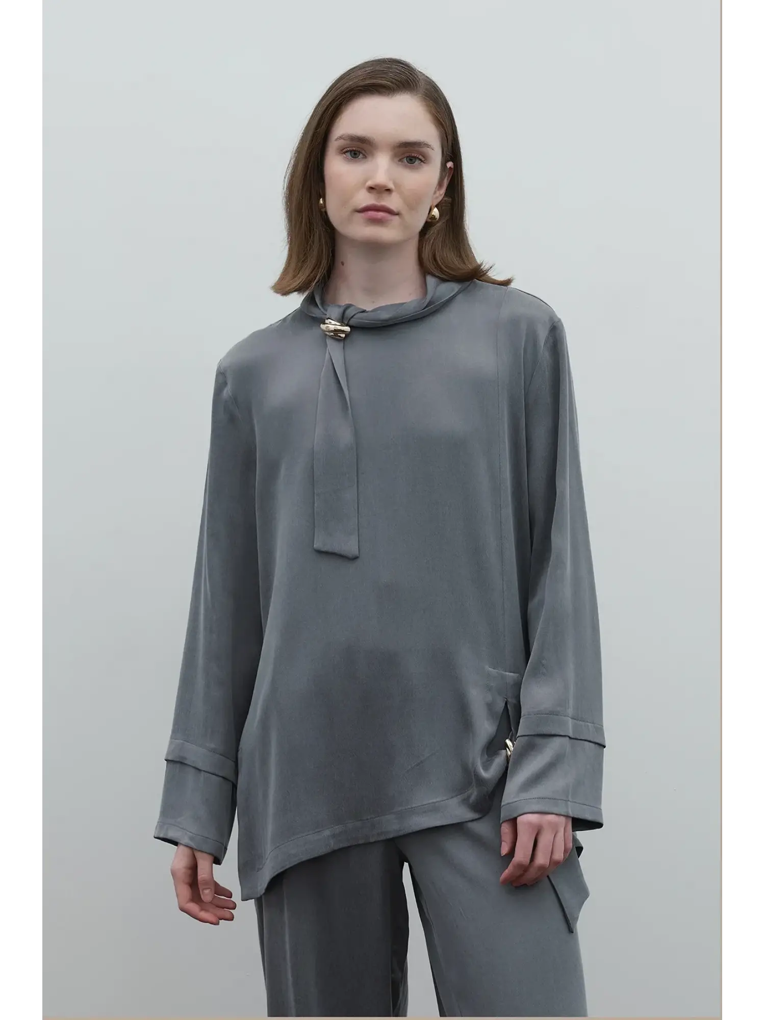 Clande Cupra İpek Bluz Etek Takım