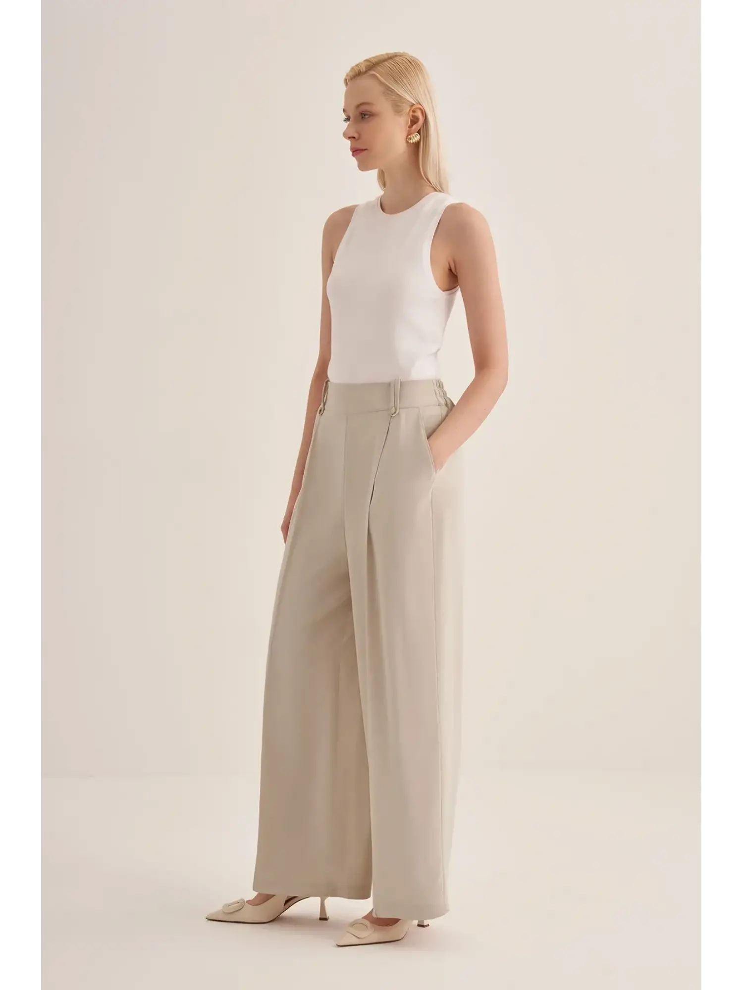 Clande Önü Nervürlü Cepli Palazzo Pantolon