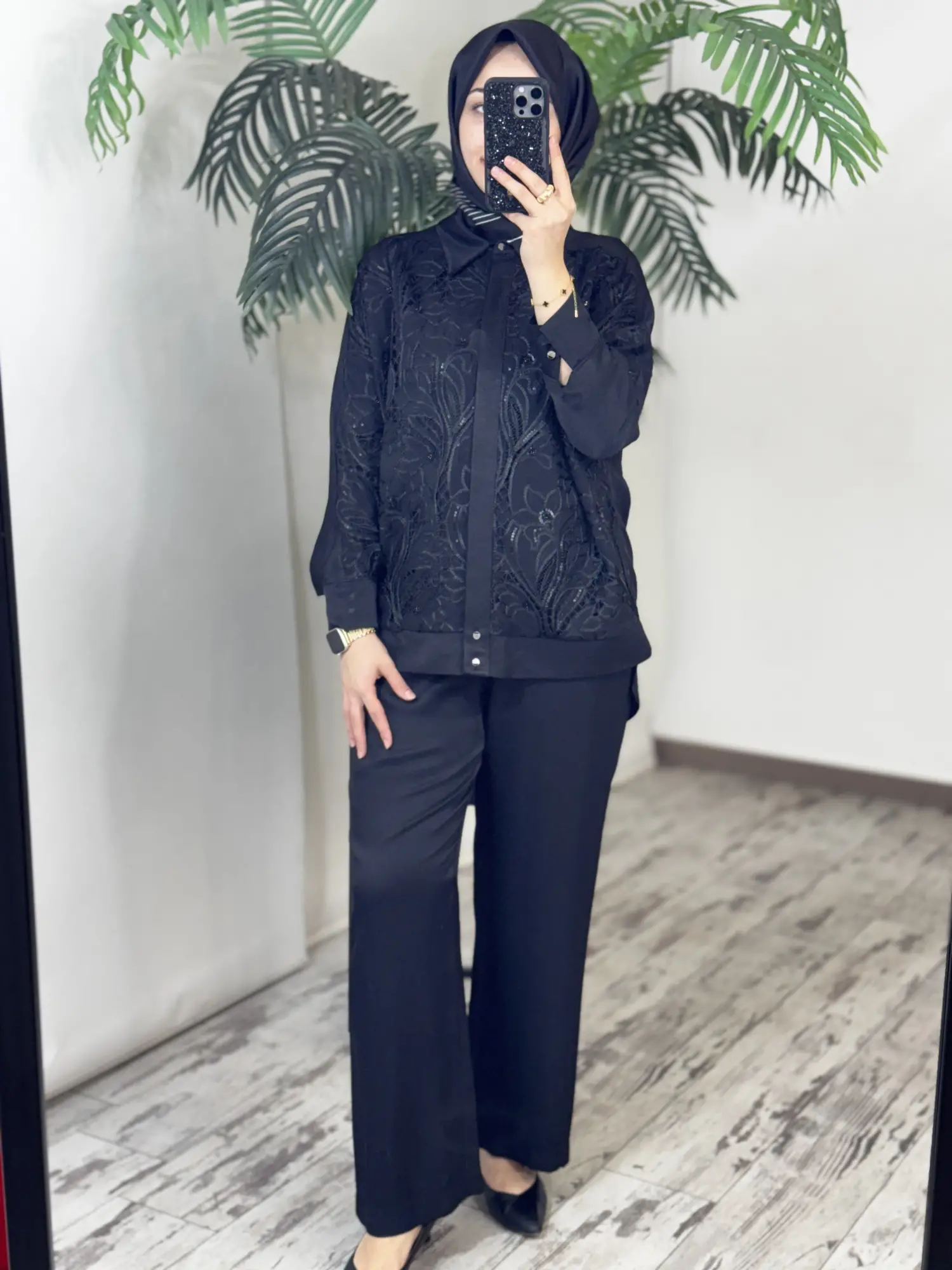 Tığ Triko Pul Nakış Brode Kombinli Kap Pantolon Takım TKM5087