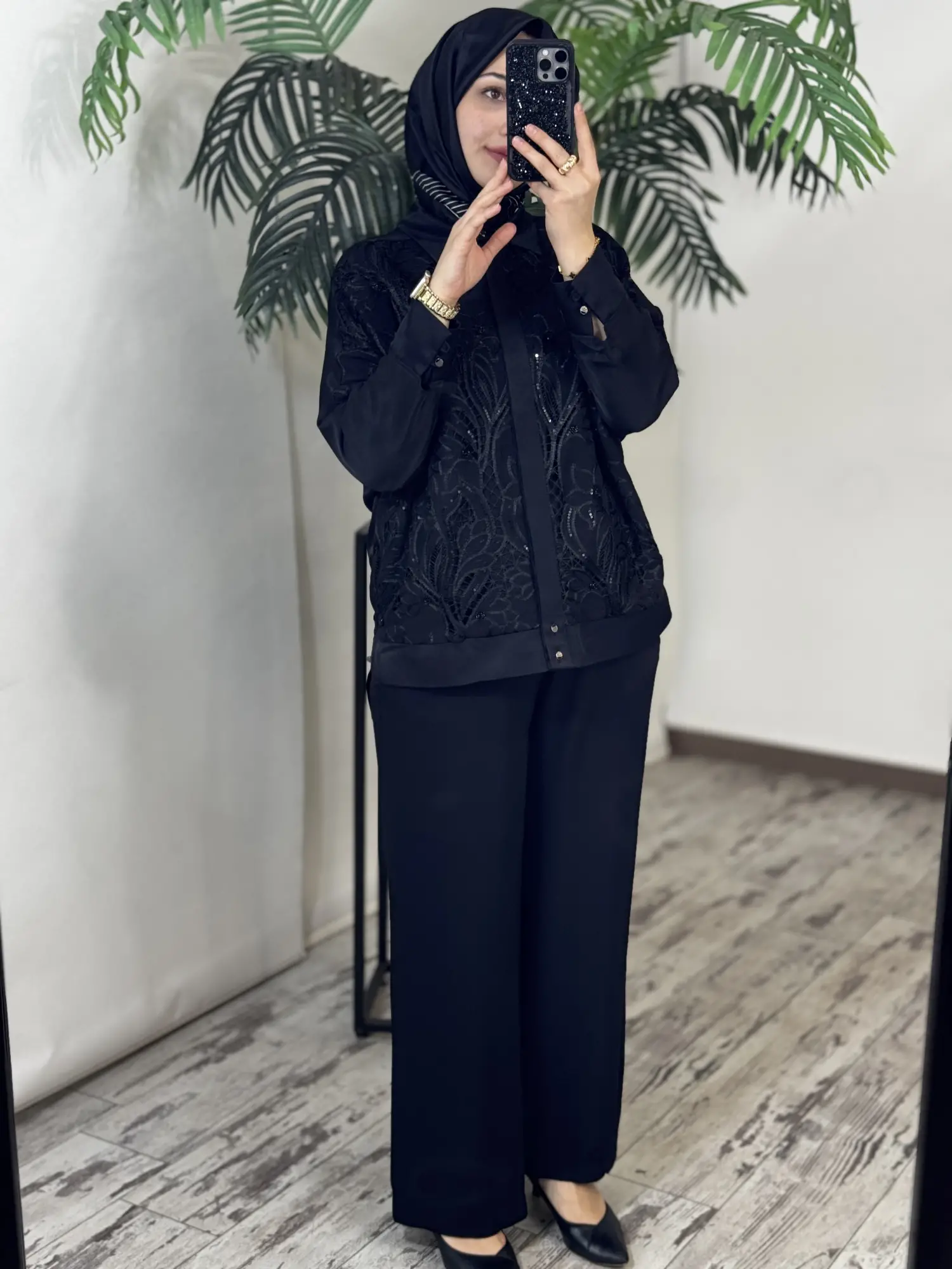 Tığ Triko Pul Nakış Brode Kombinli Kap Pantolon Takım TKM5087