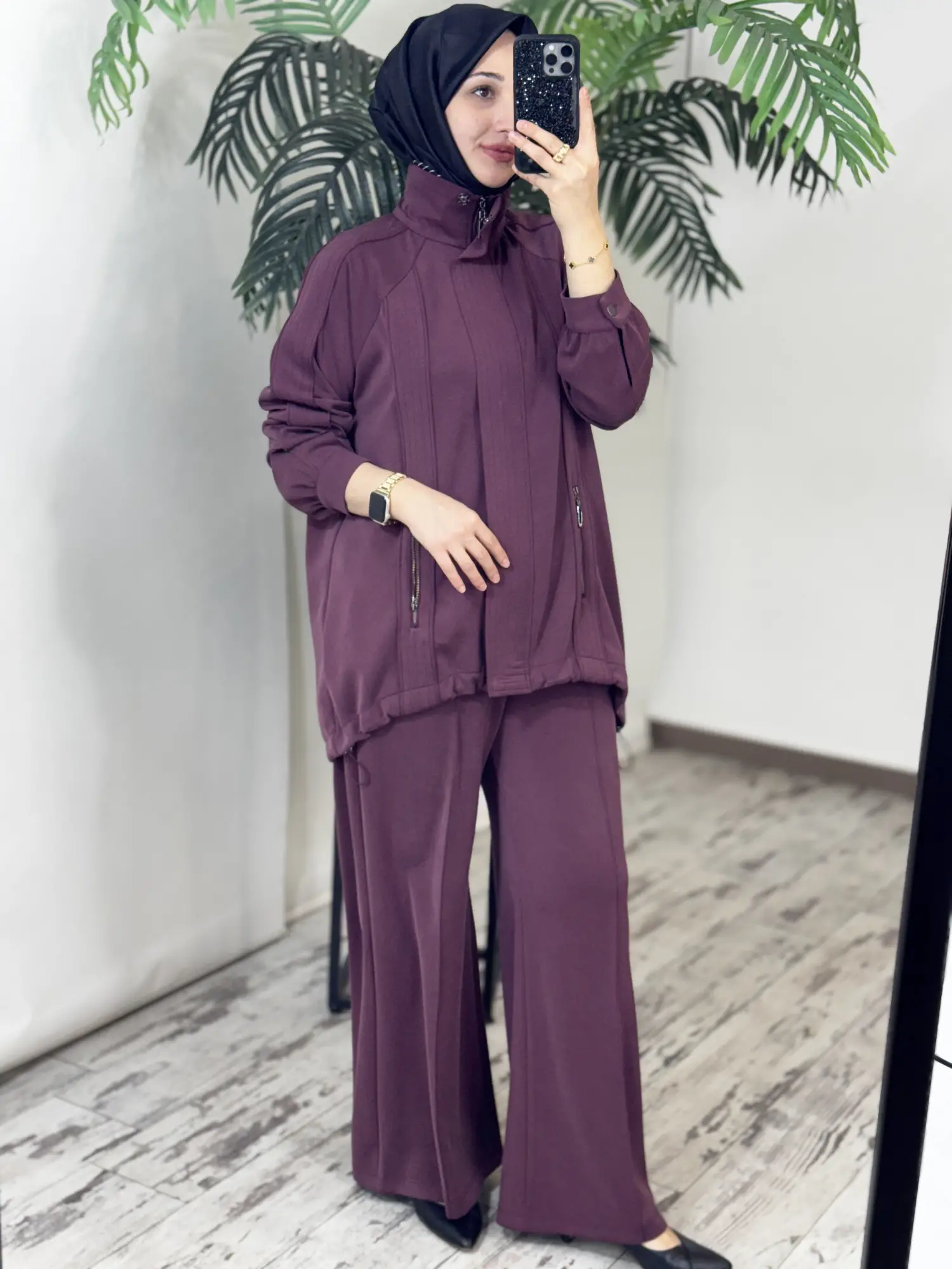 Tığ Triko Dikiş Detaylı Fermuarlı Osyho Kap Pantolon Takım TKM5101