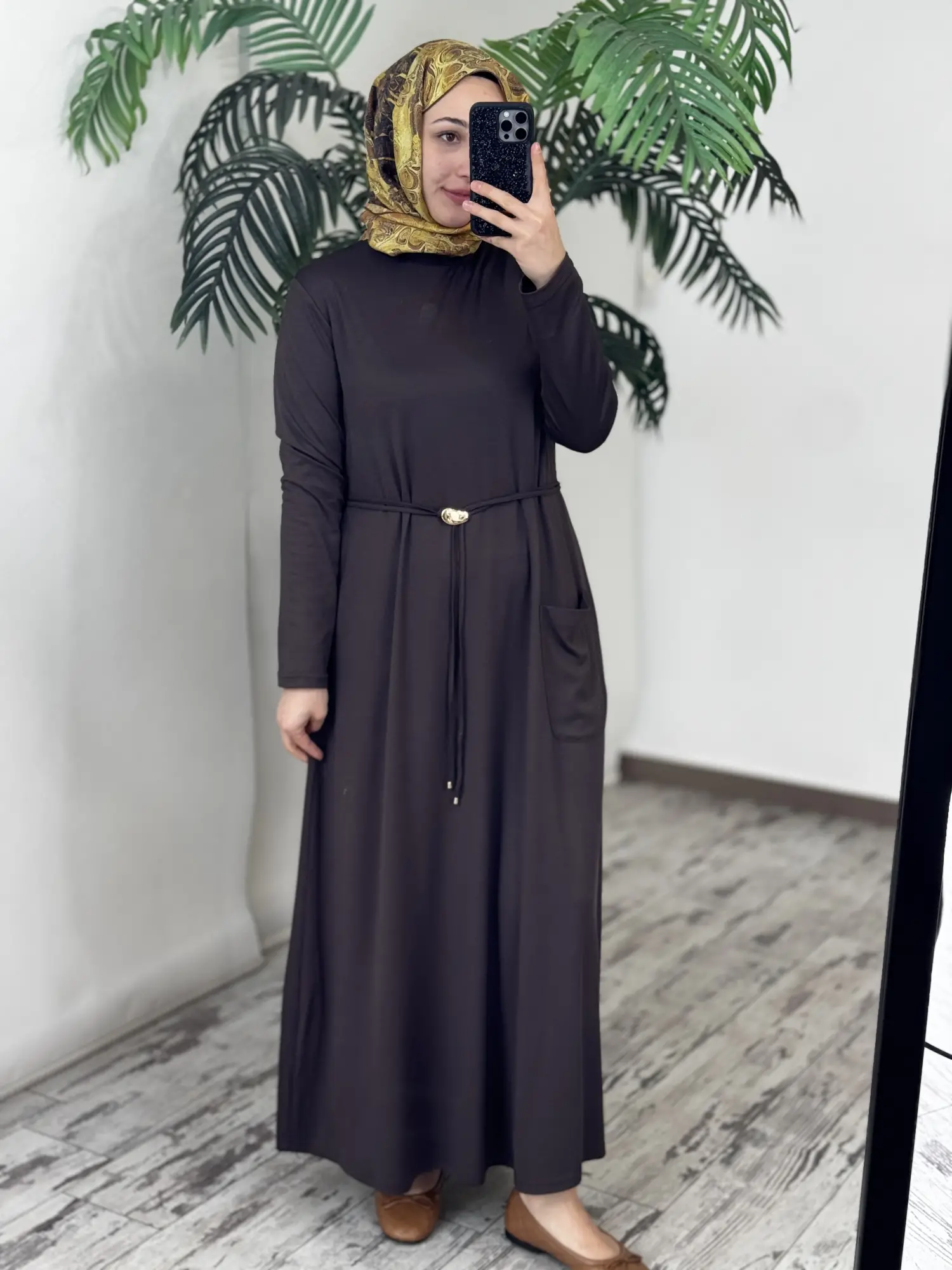 Almarwah Cep Detaylı Rahat Penye Elbise 303923