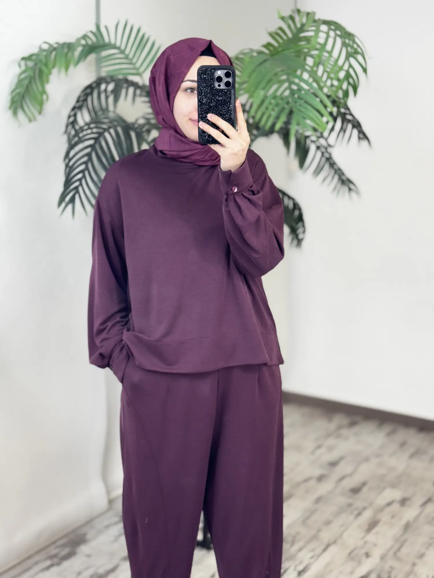 Almarwah Paçası Fermuar Detaylı Viscon Bluz Şalvar Pantolon Takım 203023