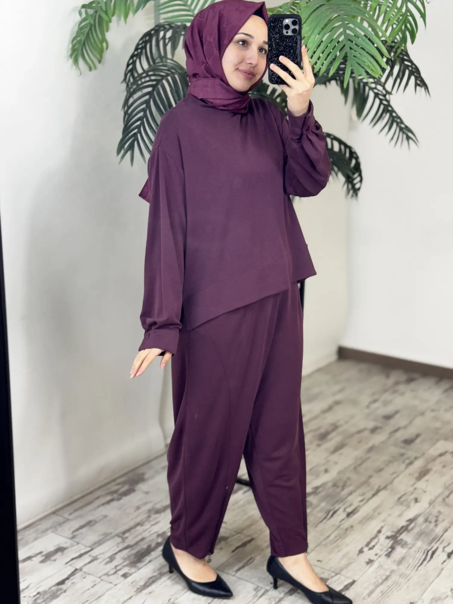 Almarwah Paçası Fermuar Detaylı Viscon Bluz Şalvar Pantolon Takım 203023