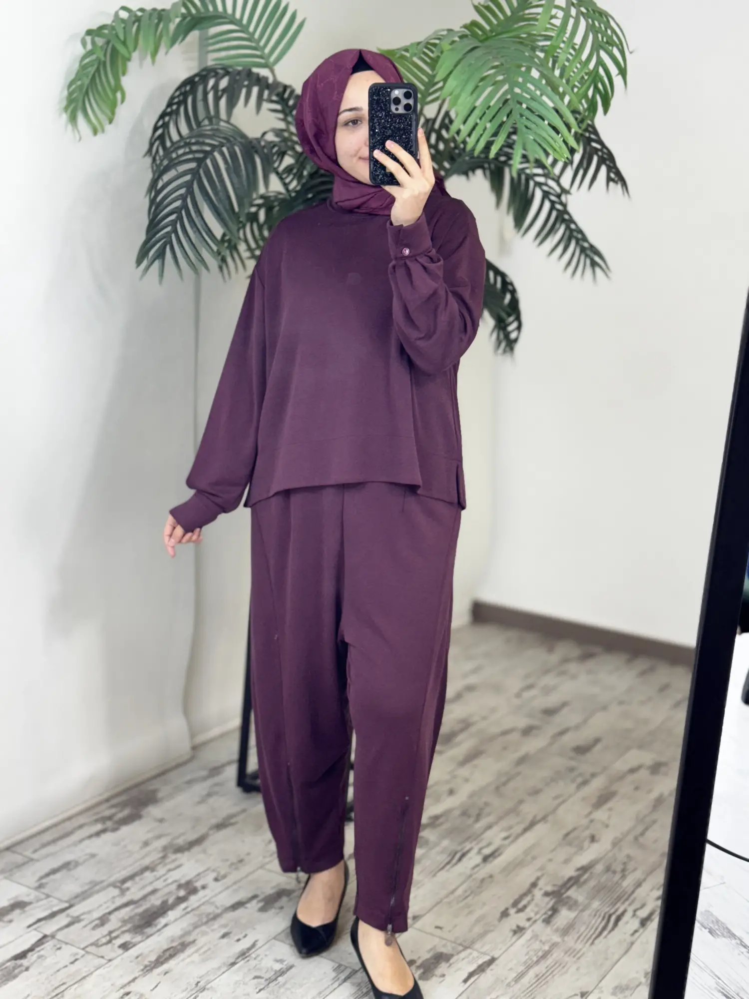 Almarwah Paçası Fermuar Detaylı Viscon Bluz Şalvar Pantolon Takım 203023