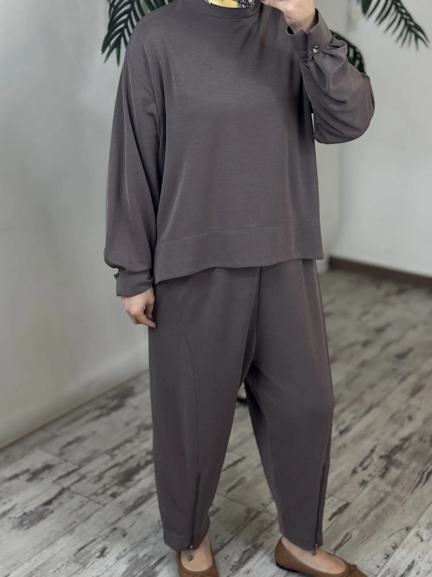 Almarwah Paçası Fermuar Detaylı Viscon Bluz Şalvar Pantolon Takım 203023