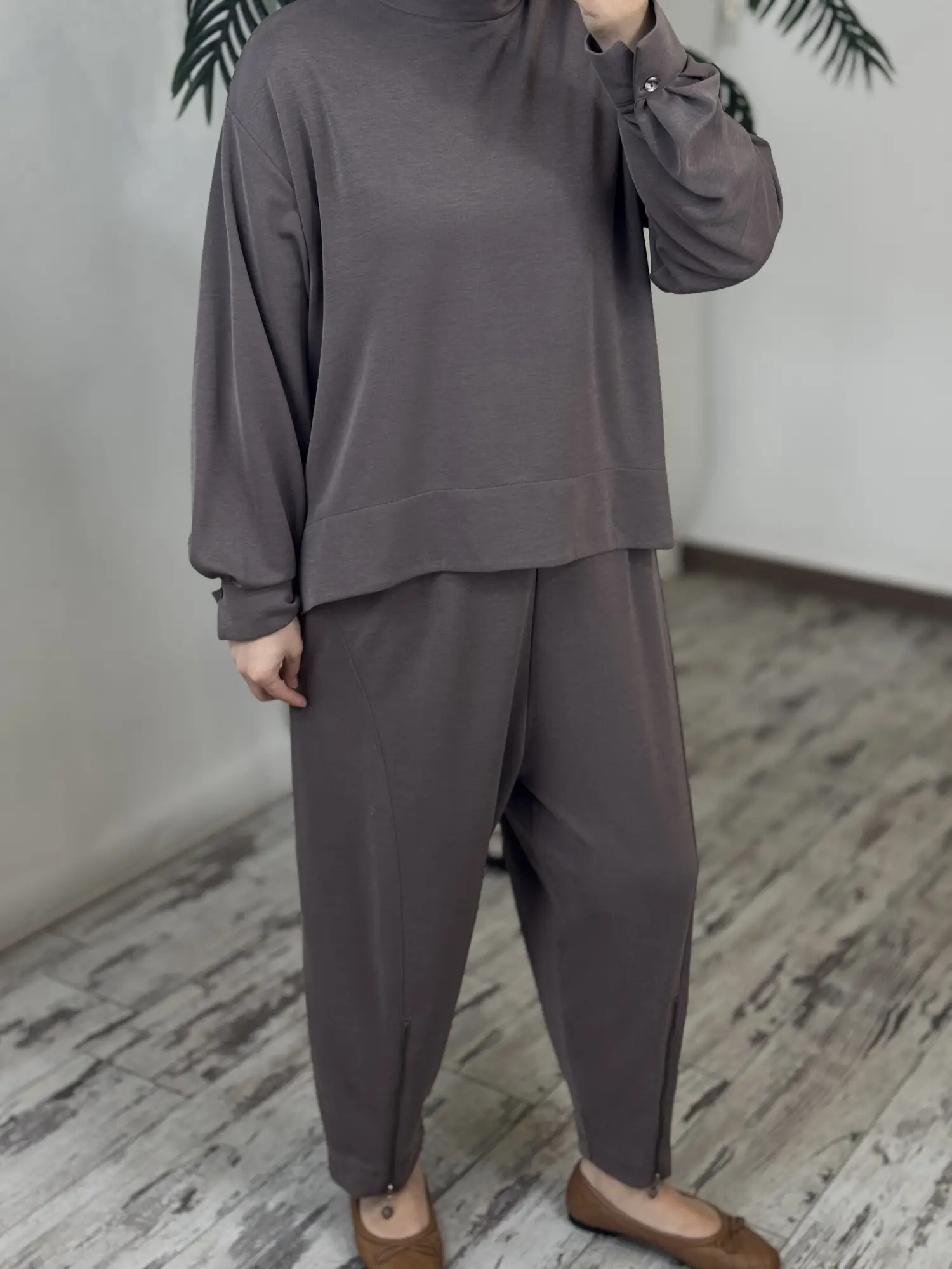 Almarwah Paçası Fermuar Detaylı Viscon Bluz Şalvar Pantolon Takım 203023