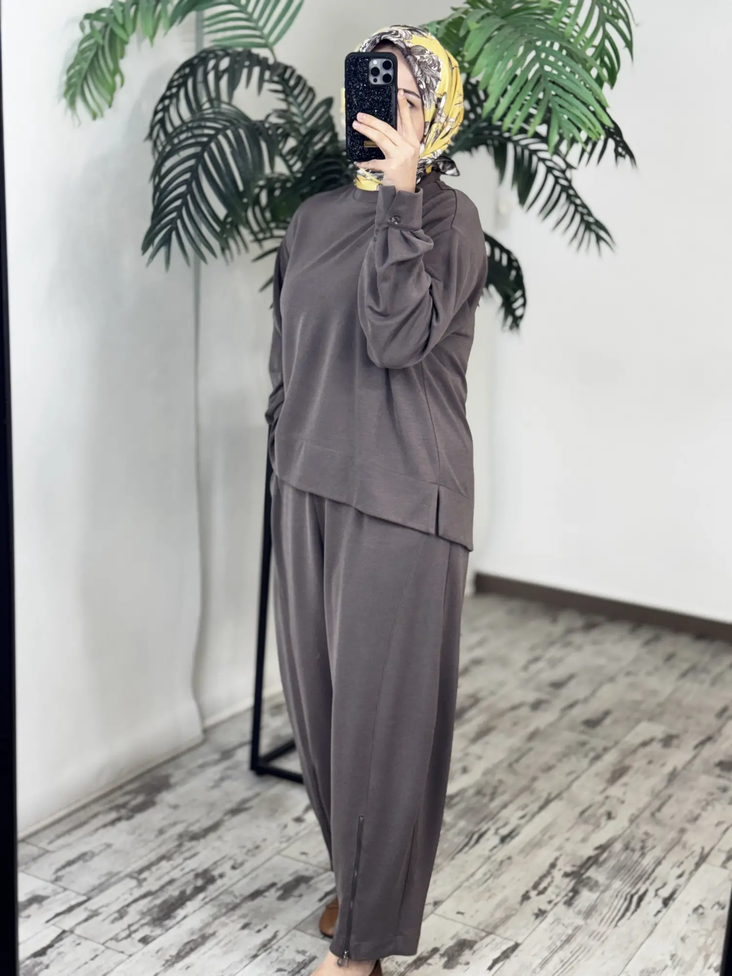 Almarwah Paçası Fermuar Detaylı Viscon Bluz Şalvar Pantolon Takım 203023