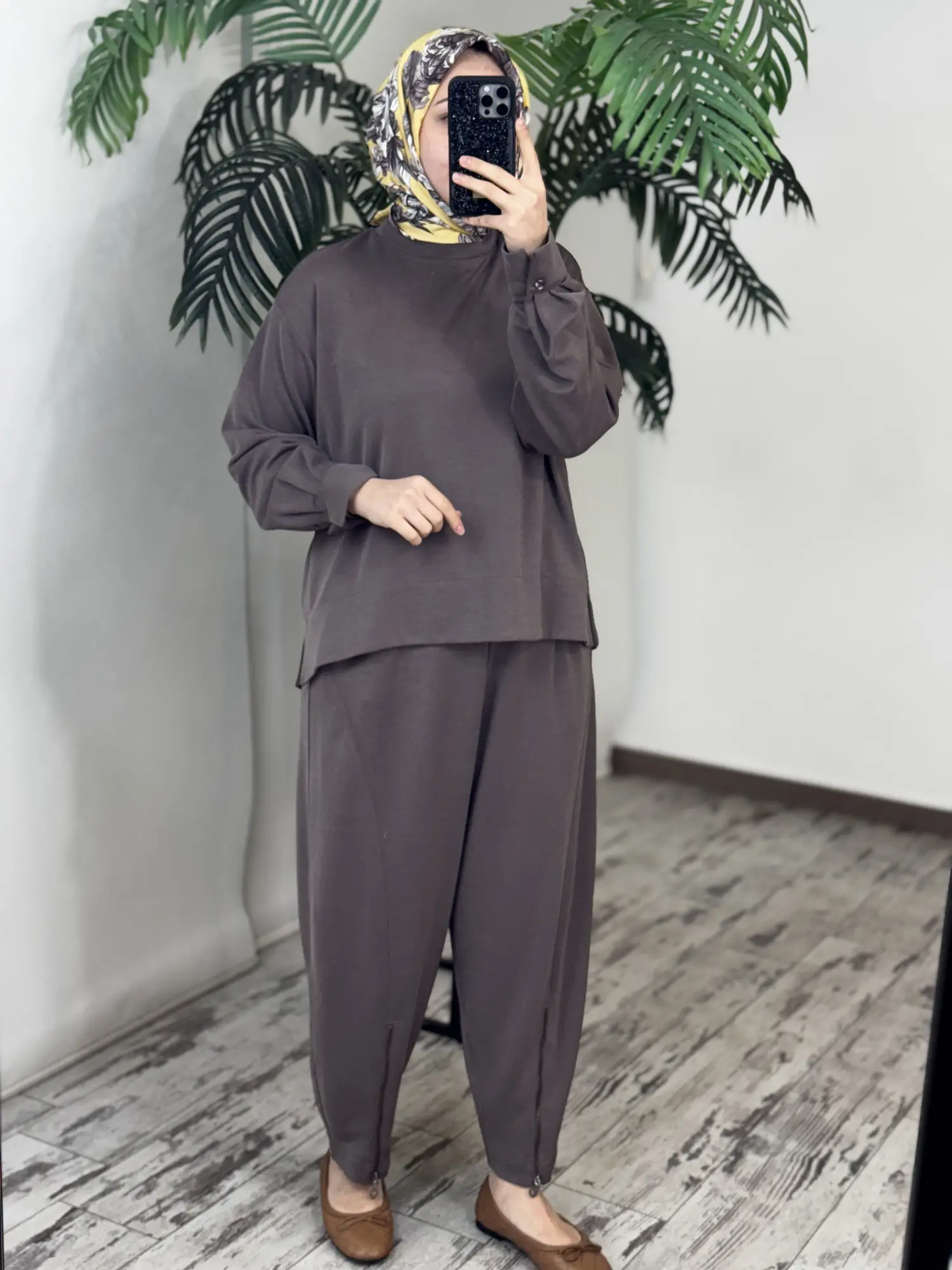 Almarwah Paçası Fermuar Detaylı Viscon Bluz Şalvar Pantolon Takım 203023