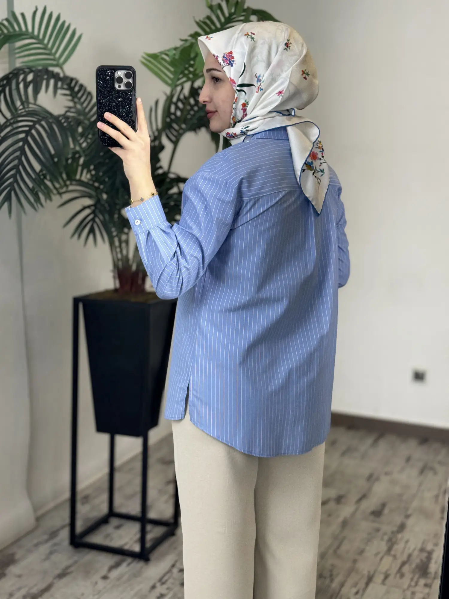 Tığ Triko Çift Cep ve Yaka Detaylı Çizgili Gömlek GML4044