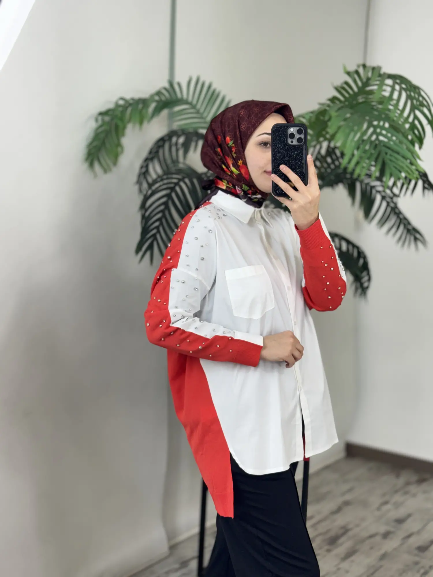 Tığ Triko Arkası Triko Kombinli Omuzları Taşlı Gömlek GML3072