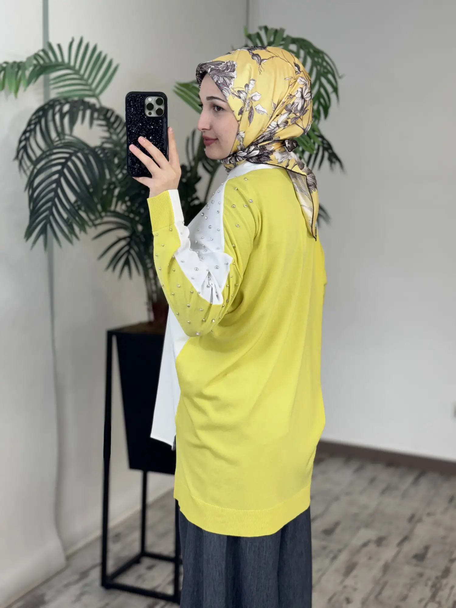 Tığ Triko Arkası Triko Kombinli Omuzları Taşlı Gömlek GML3072