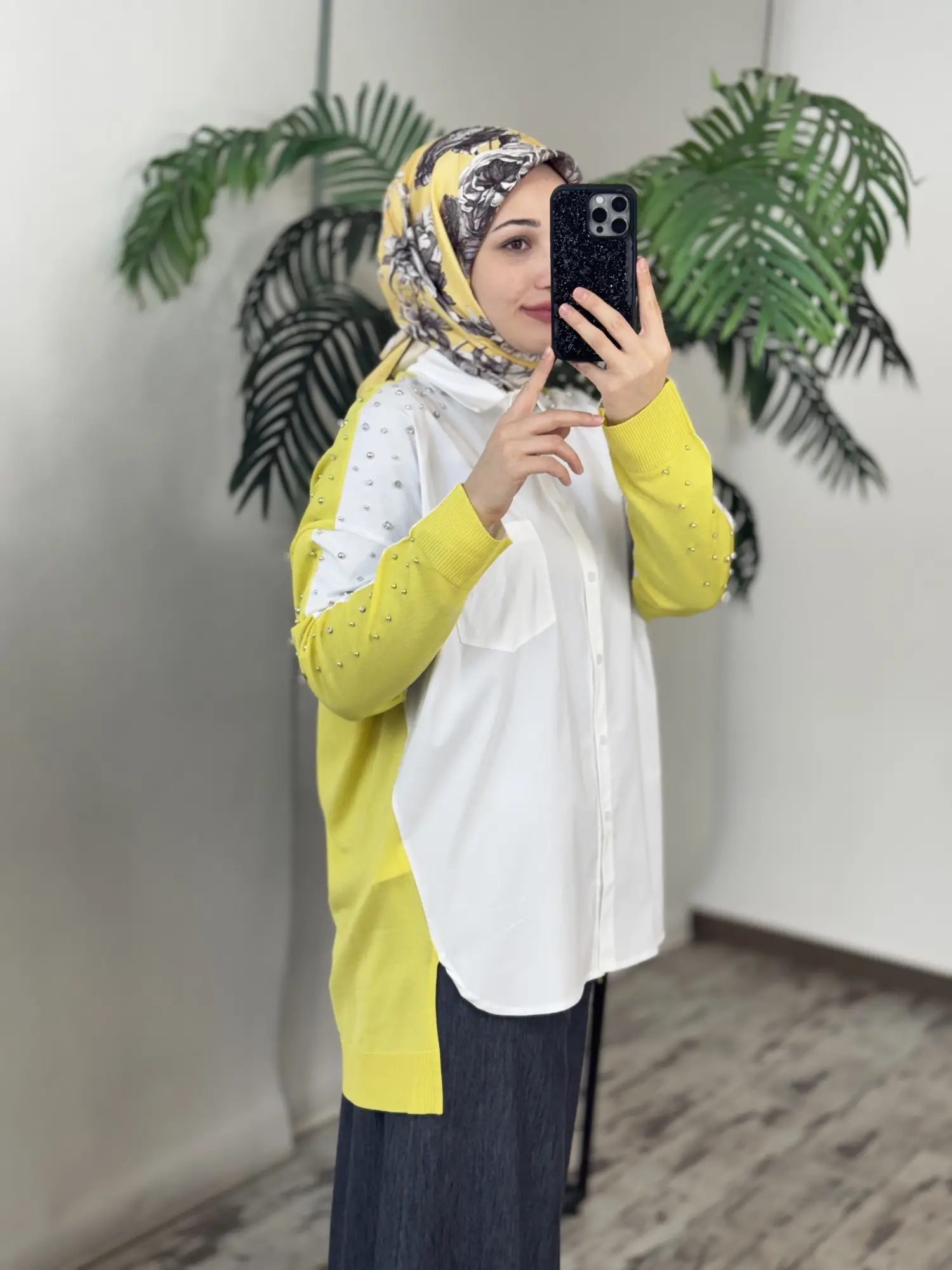 Tığ Triko Arkası Triko Kombinli Omuzları Taşlı Gömlek GML3072