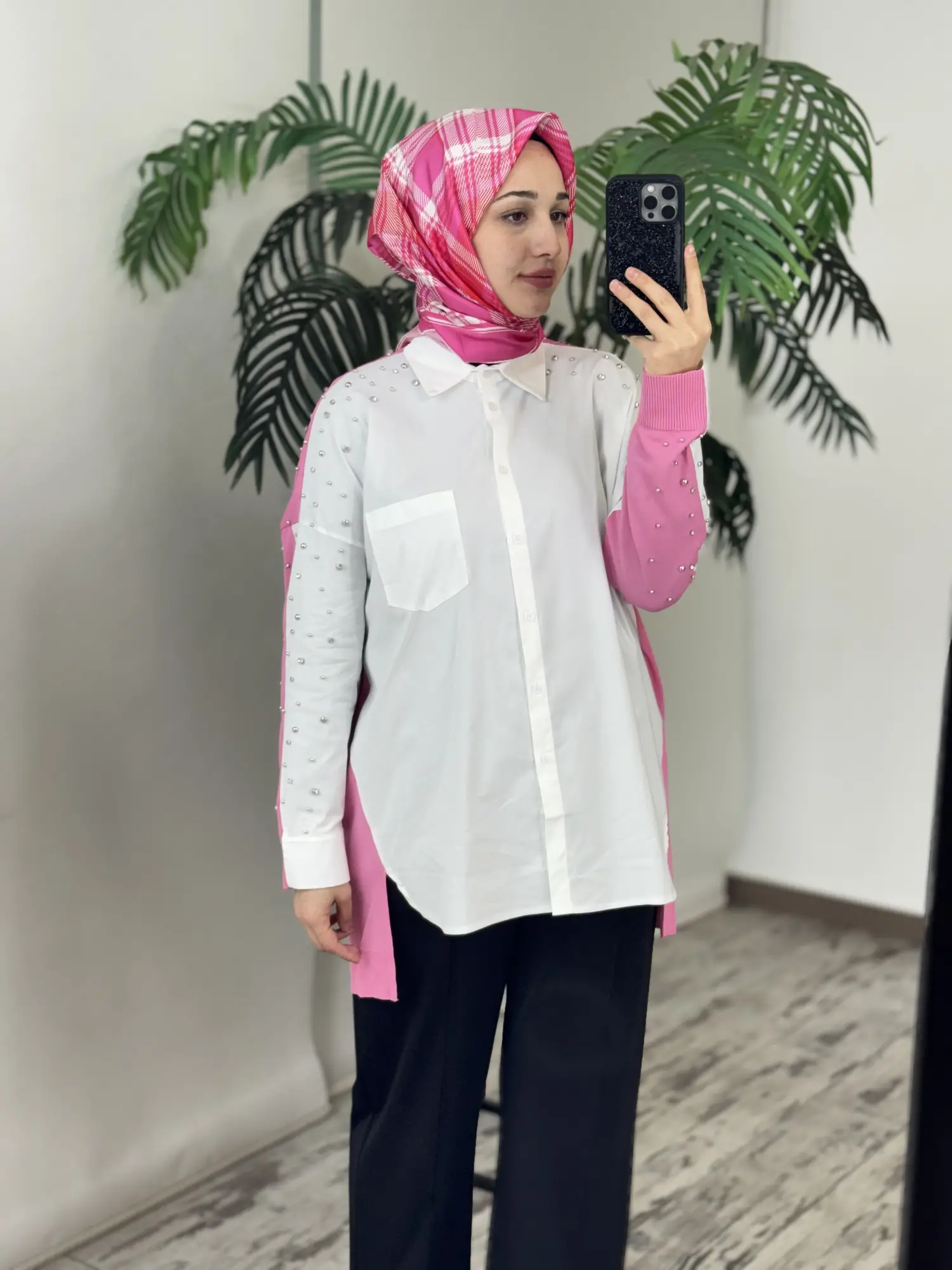 Tığ Triko Arkası Triko Kombinli Omuzları Taşlı Gömlek GML3072