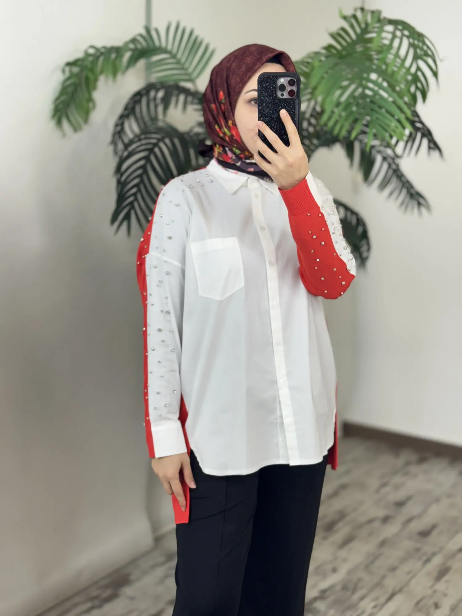 Tığ Triko Arkası Triko Kombinli Omuzları Taşlı Gömlek GML3072