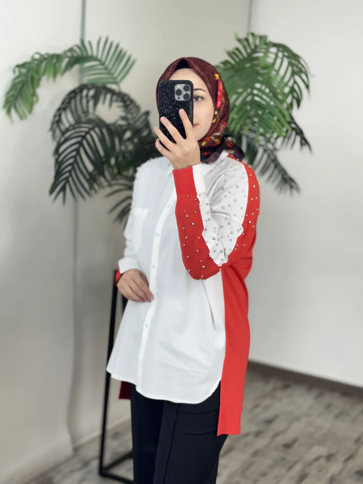 Tığ Triko Arkası Triko Kombinli Omuzları Taşlı Gömlek GML3072