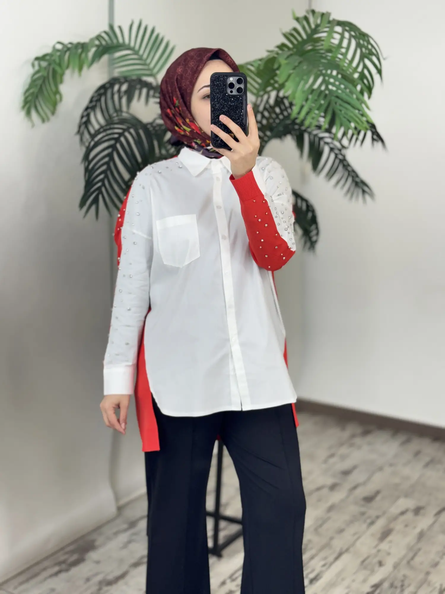 Tığ Triko Arkası Triko Kombinli Omuzları Taşlı Gömlek GML3072