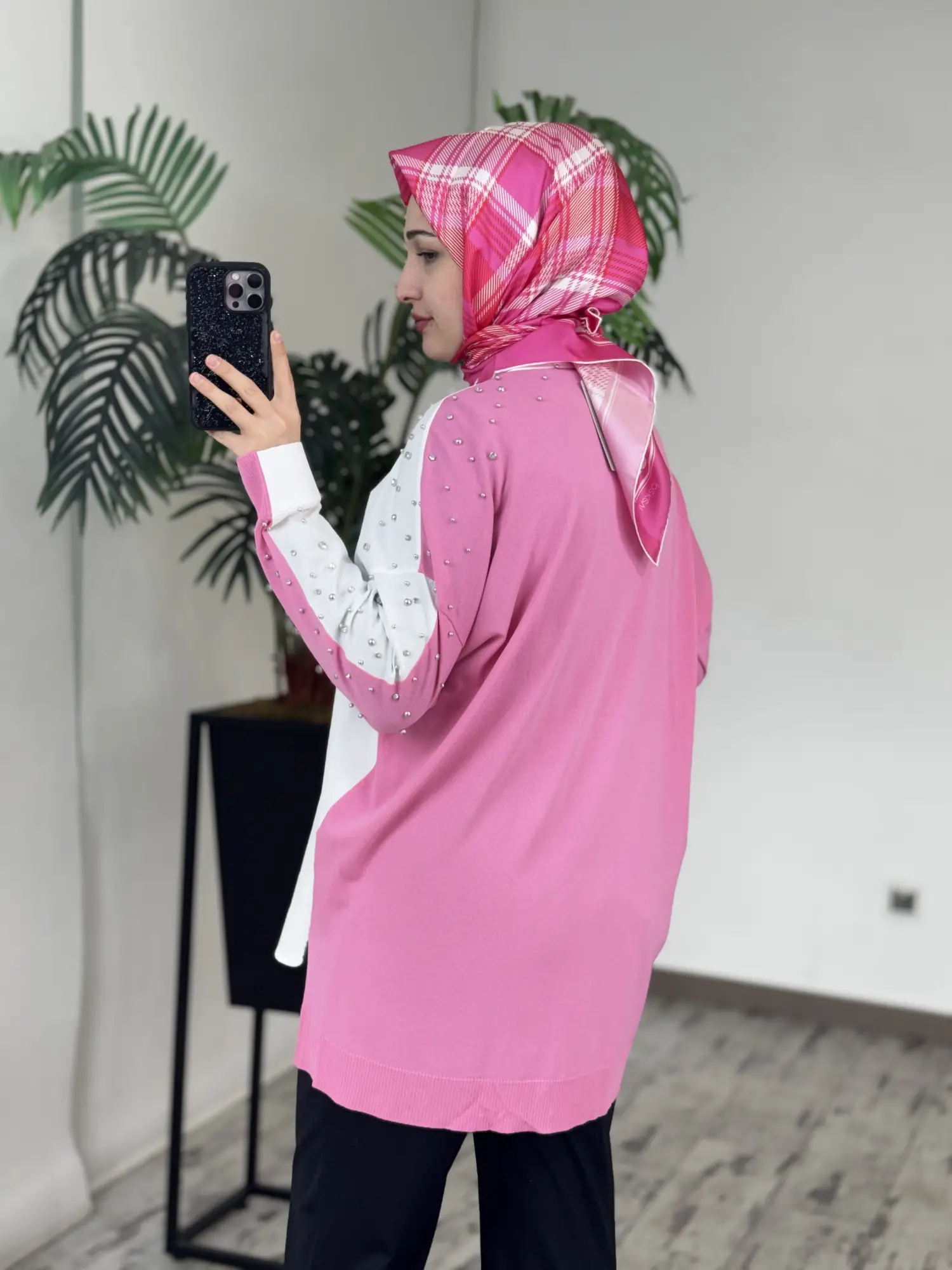 Tığ Triko Arkası Triko Kombinli Omuzları Taşlı Gömlek GML3072