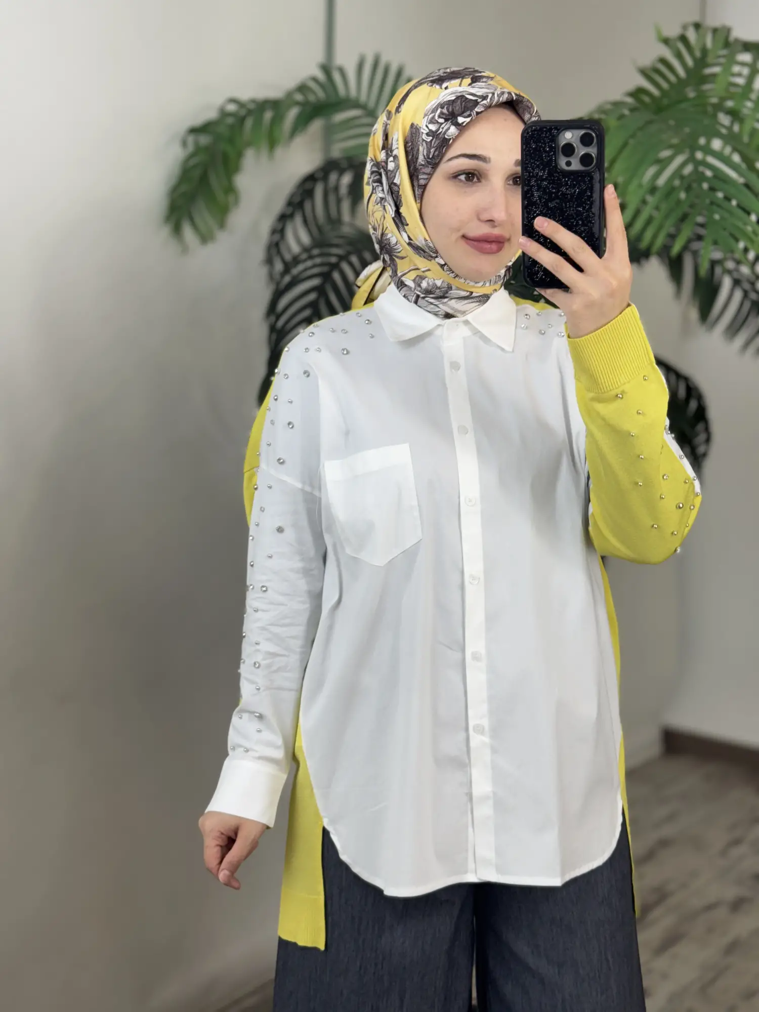 Tığ Triko Arkası Triko Kombinli Omuzları Taşlı Gömlek GML3072