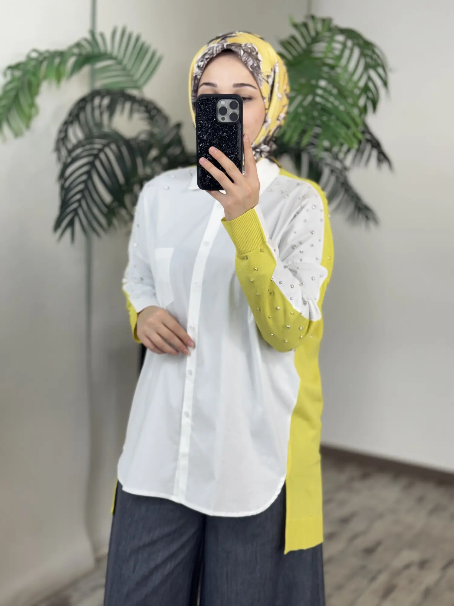 Tığ Triko Arkası Triko Kombinli Omuzları Taşlı Gömlek GML3072