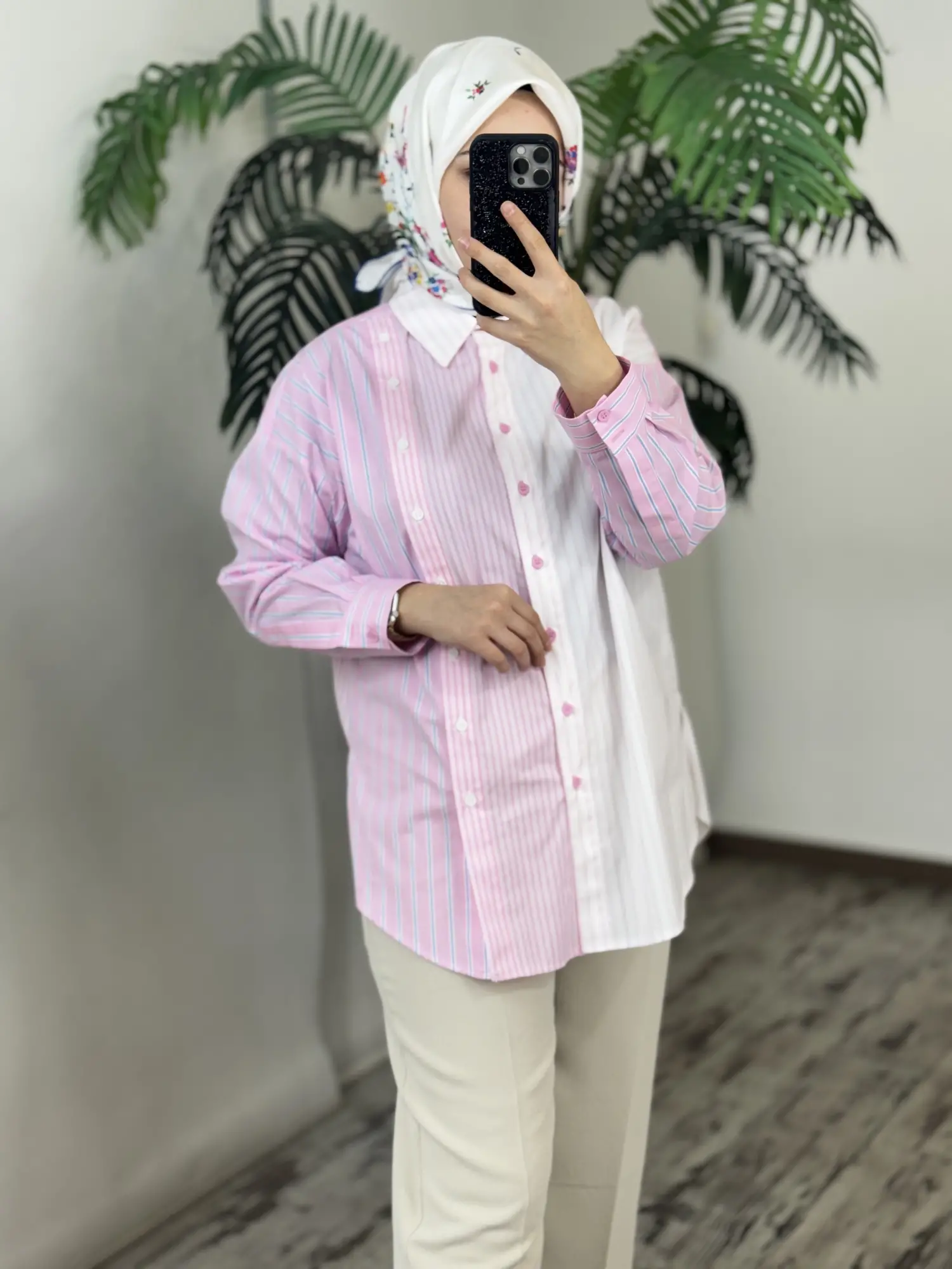 Tığ Triko Çizgi Desen Çift Sıralı Patlı Gömlek GML4027