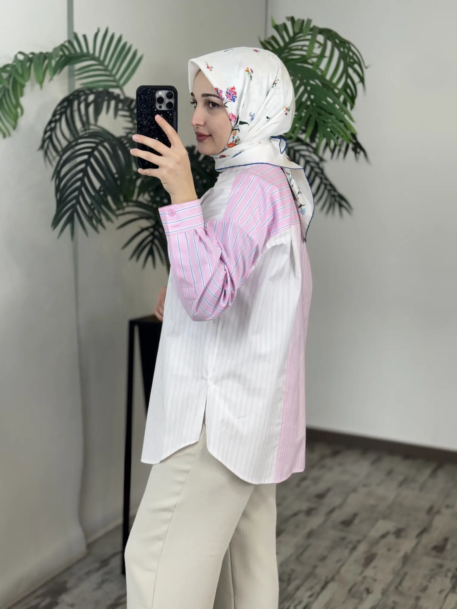 Tığ Triko Çizgi Desen Çift Sıralı Patlı Gömlek GML4027