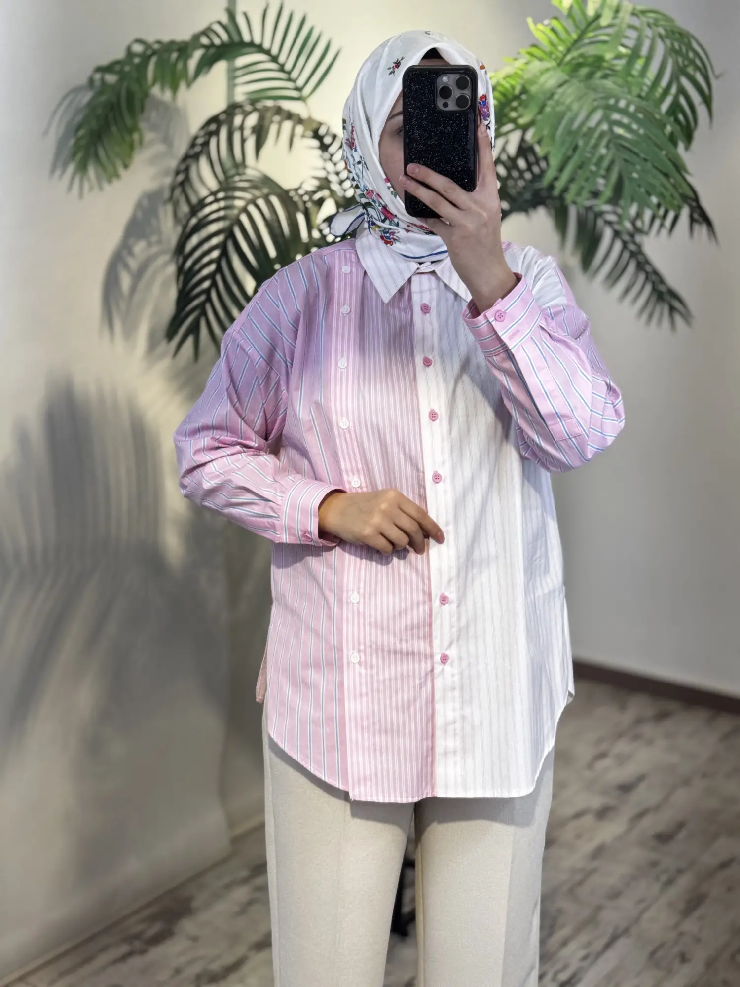 Tığ Triko Çizgi Desen Çift Sıralı Patlı Gömlek GML4027