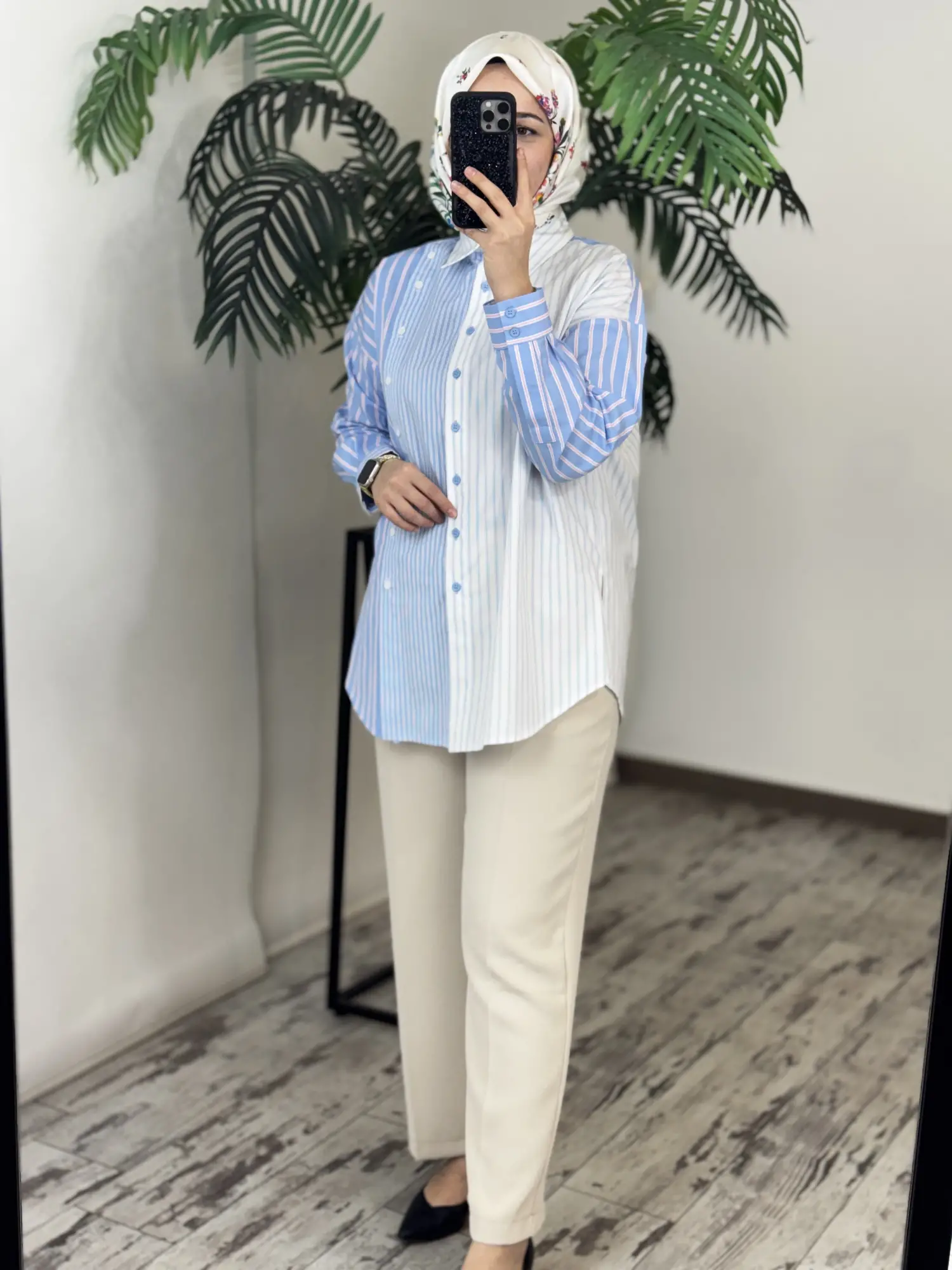 Tığ Triko Çizgi Desen Çift Sıralı Patlı Gömlek GML4027