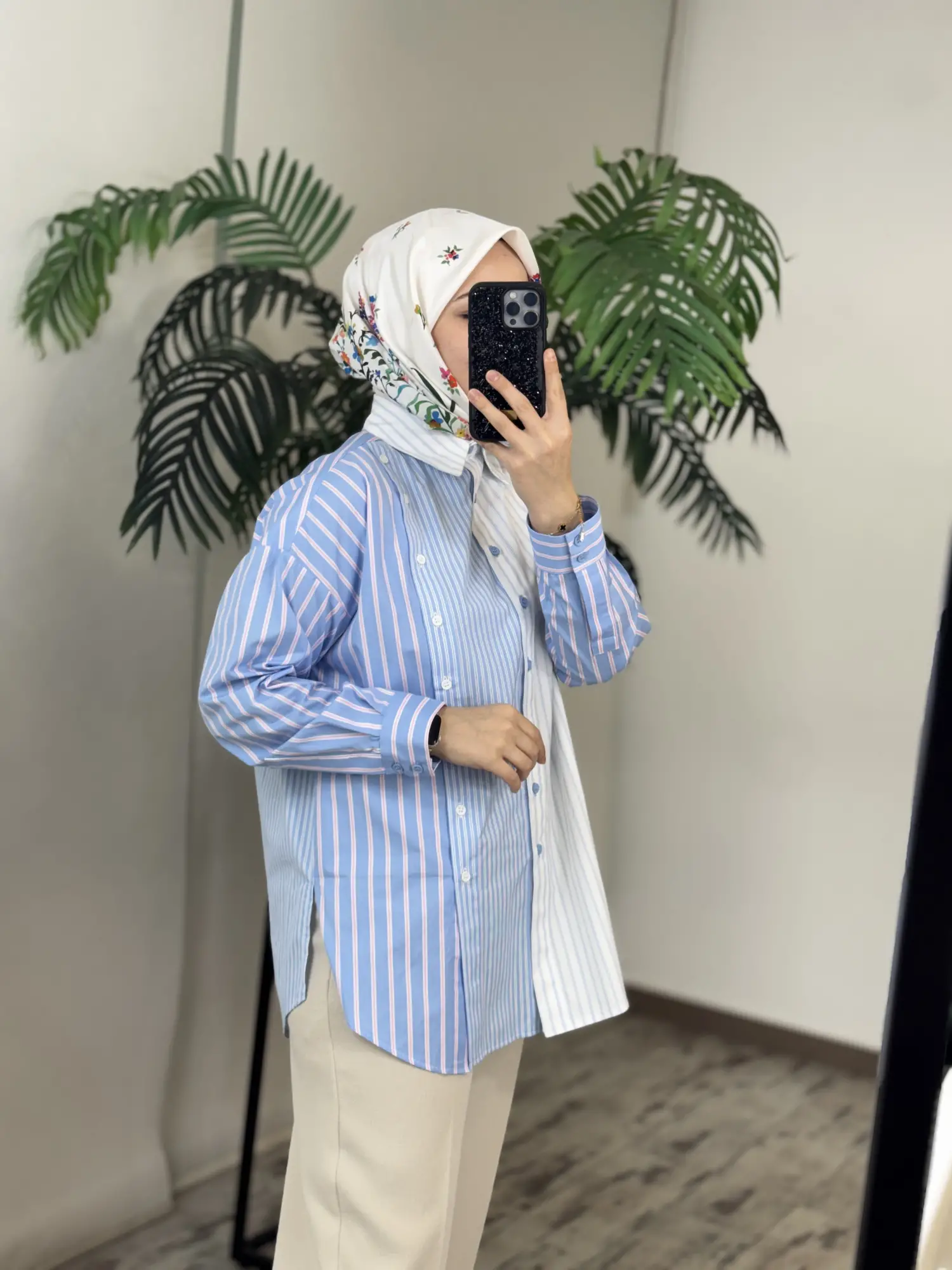 Tığ Triko Çizgi Desen Çift Sıralı Patlı Gömlek GML4027