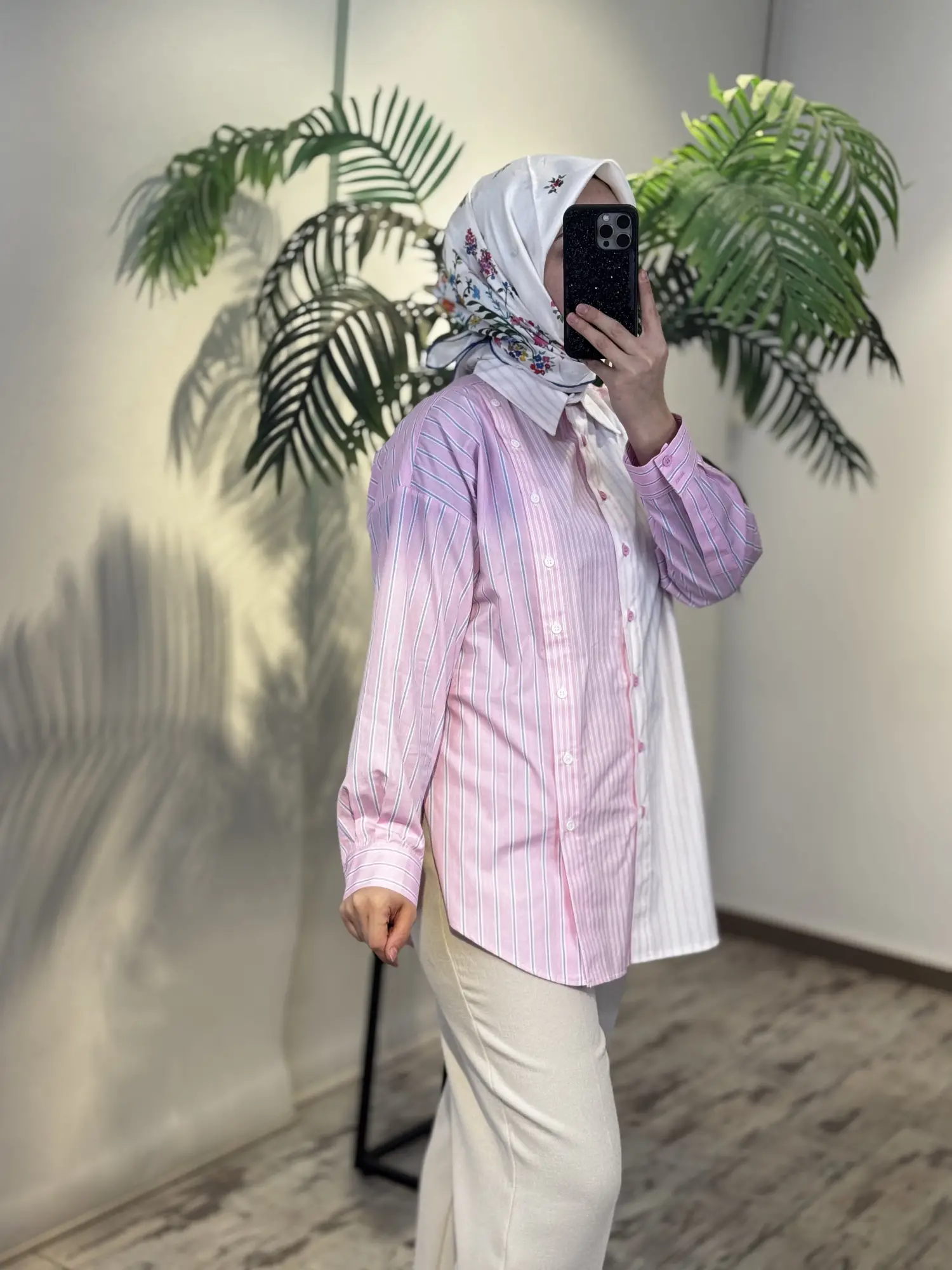 Tığ Triko Çizgi Desen Çift Sıralı Patlı Gömlek GML4027