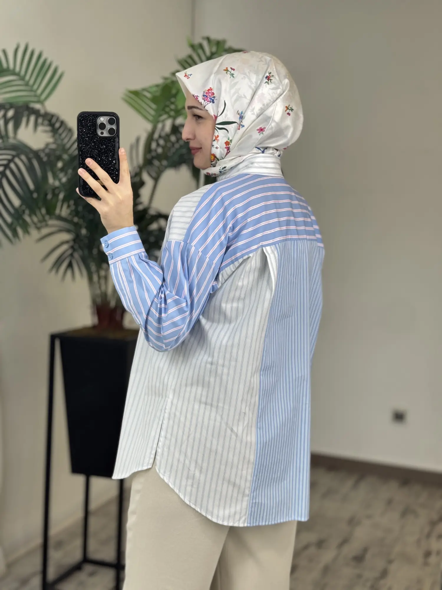 Tığ Triko Çizgi Desen Çift Sıralı Patlı Gömlek GML4027