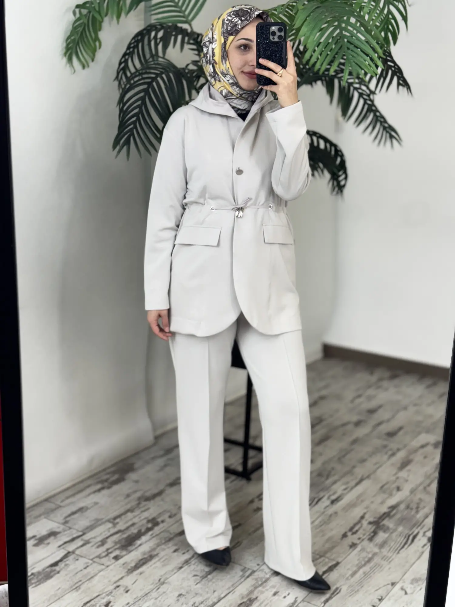 Tığ Triko Paraşüt Kumaş Kombinli Önden Düğmeli Pantolonlu Takım TKM5095