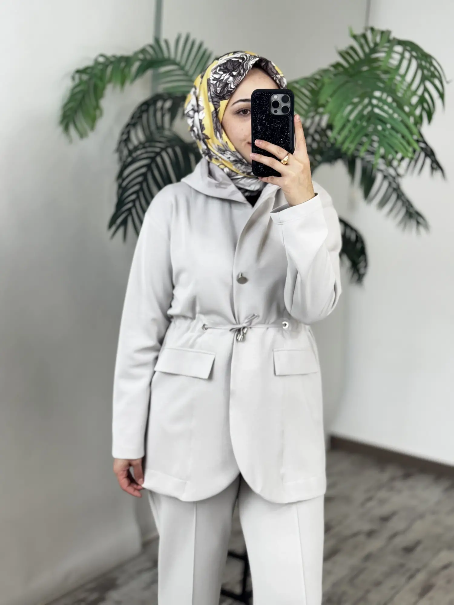 Tığ Triko Paraşüt Kumaş Kombinli Önden Düğmeli Pantolonlu Takım TKM5095