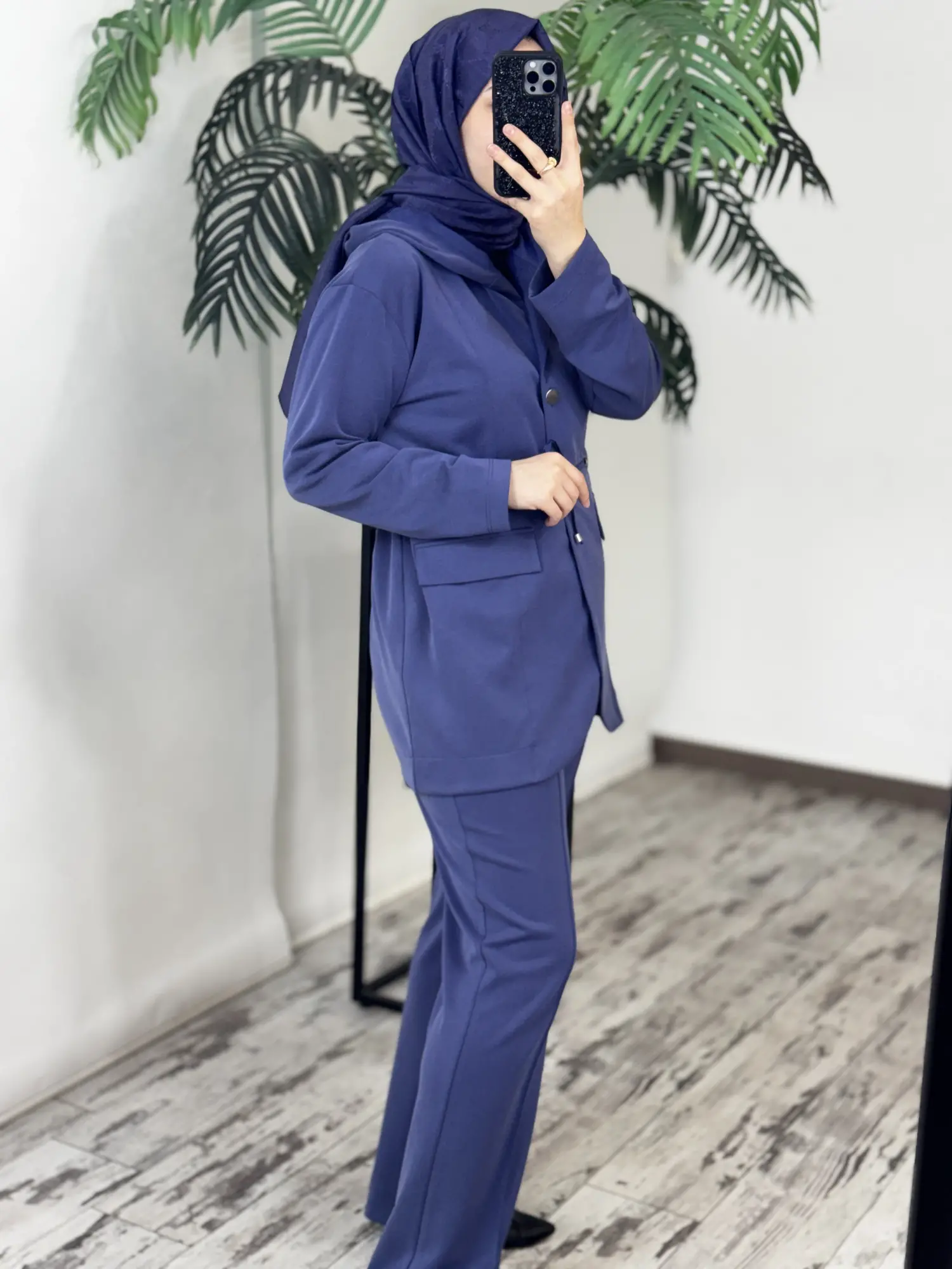 Tığ Triko Paraşüt Kumaş Kombinli Önden Düğmeli Pantolonlu Takım TKM5095