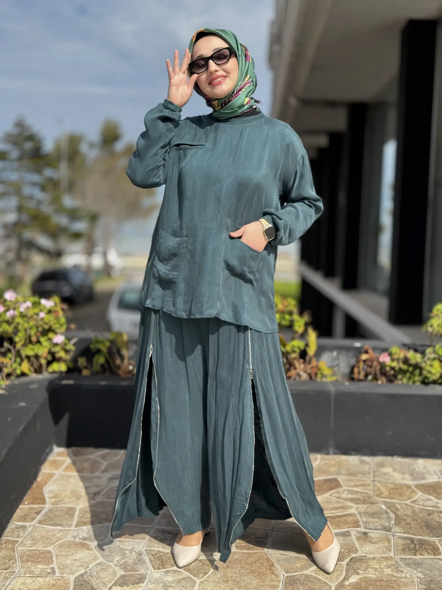 Misswhence İçi Pantolonlu Cupra İpek Tunik Şalvar Takım 39004