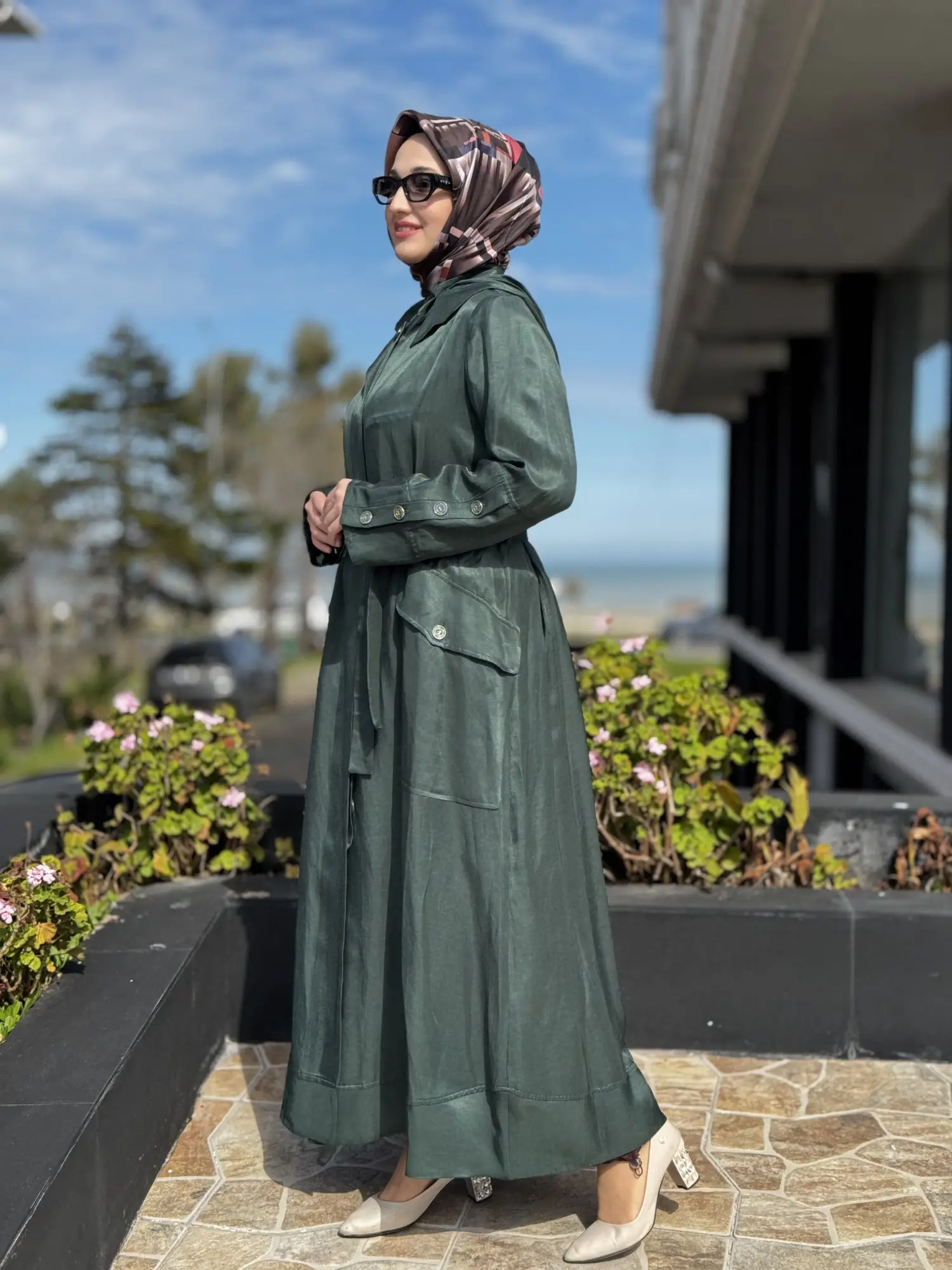 Misswhence Cep Detaylı Kapüşonlu Chanel Keten Pardesü 39504