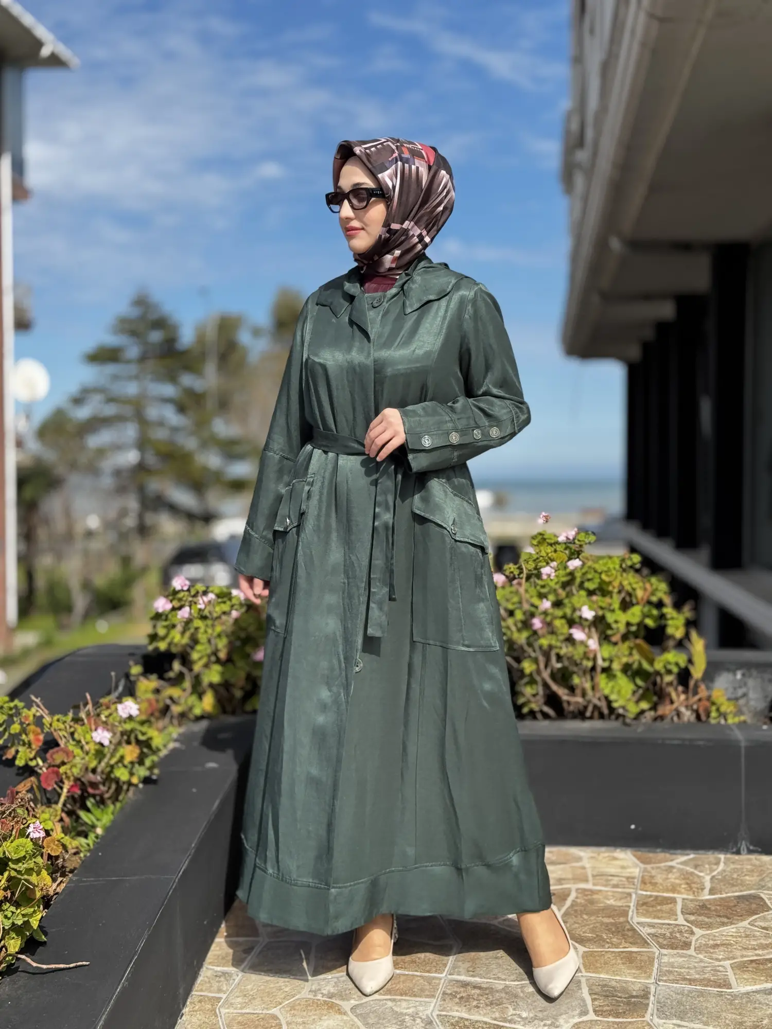 Misswhence Cep Detaylı Kapüşonlu Chanel Keten Pardesü 39504