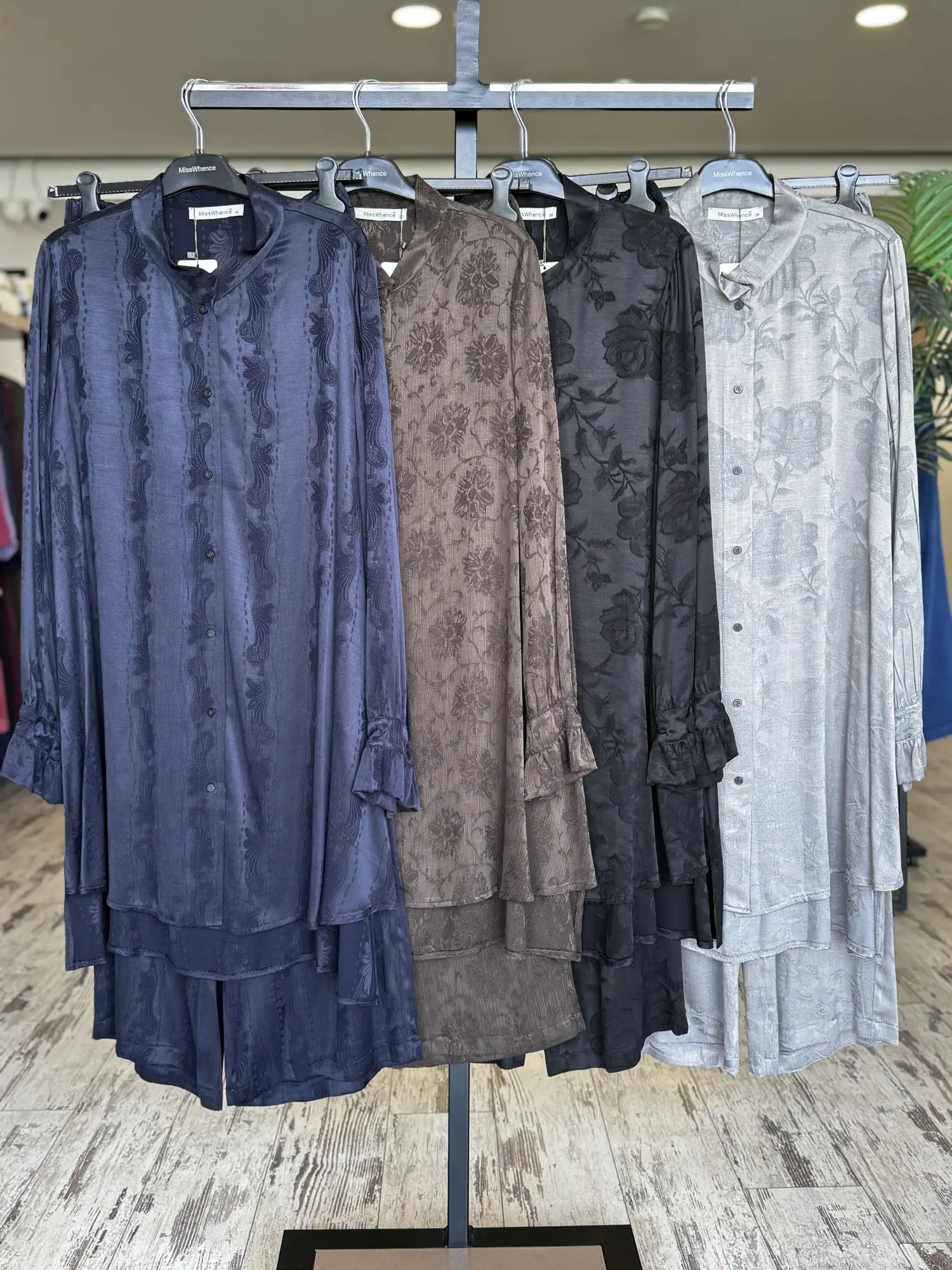 Misswhence Kendinden Desenli Jakarlı Cupra İpek Gömlek Pantolon Takım 39019