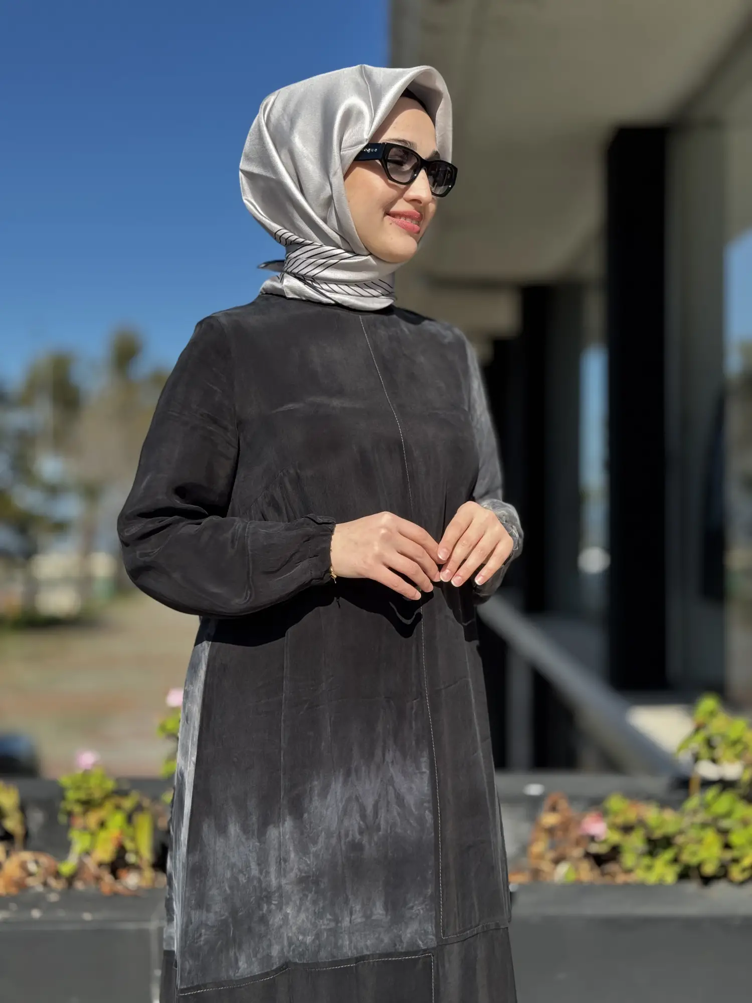 Misswhence Spor Dikişli Batik Desenli Cupra İpek Elbise 39805