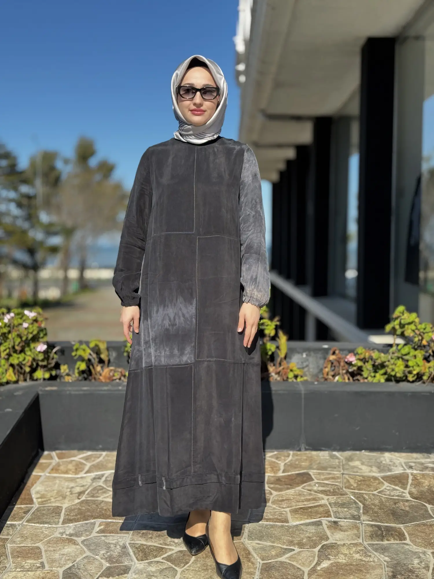 Misswhence Spor Dikişli Batik Desenli Cupra İpek Elbise 39805