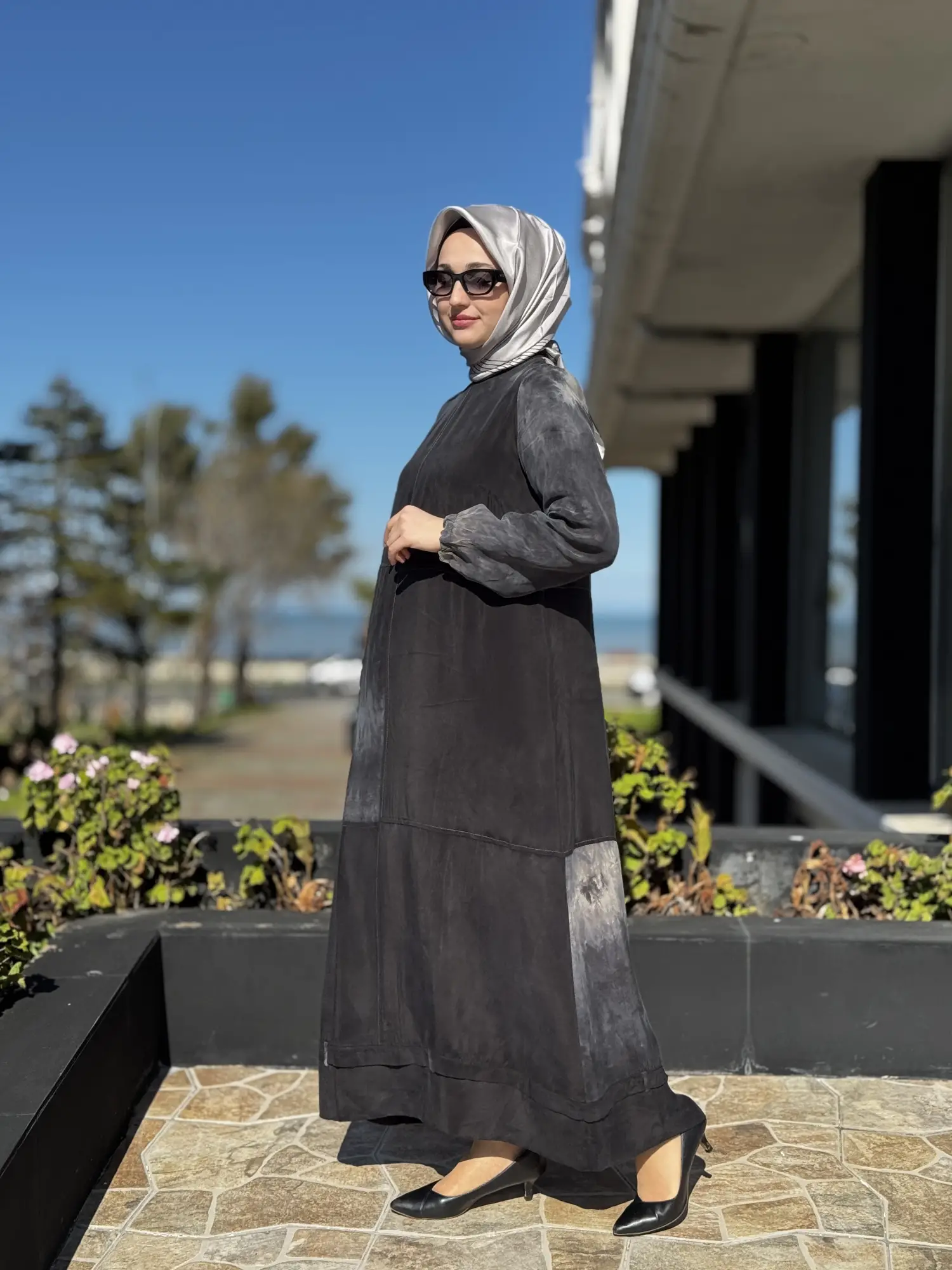 Misswhence Spor Dikişli Batik Desenli Cupra İpek Elbise 39805